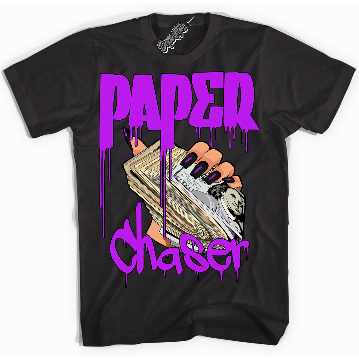 Cool Black Shirt with “ Paper Chaser” design that perfectly matches RTKT Genesis Dunk Sneakers.