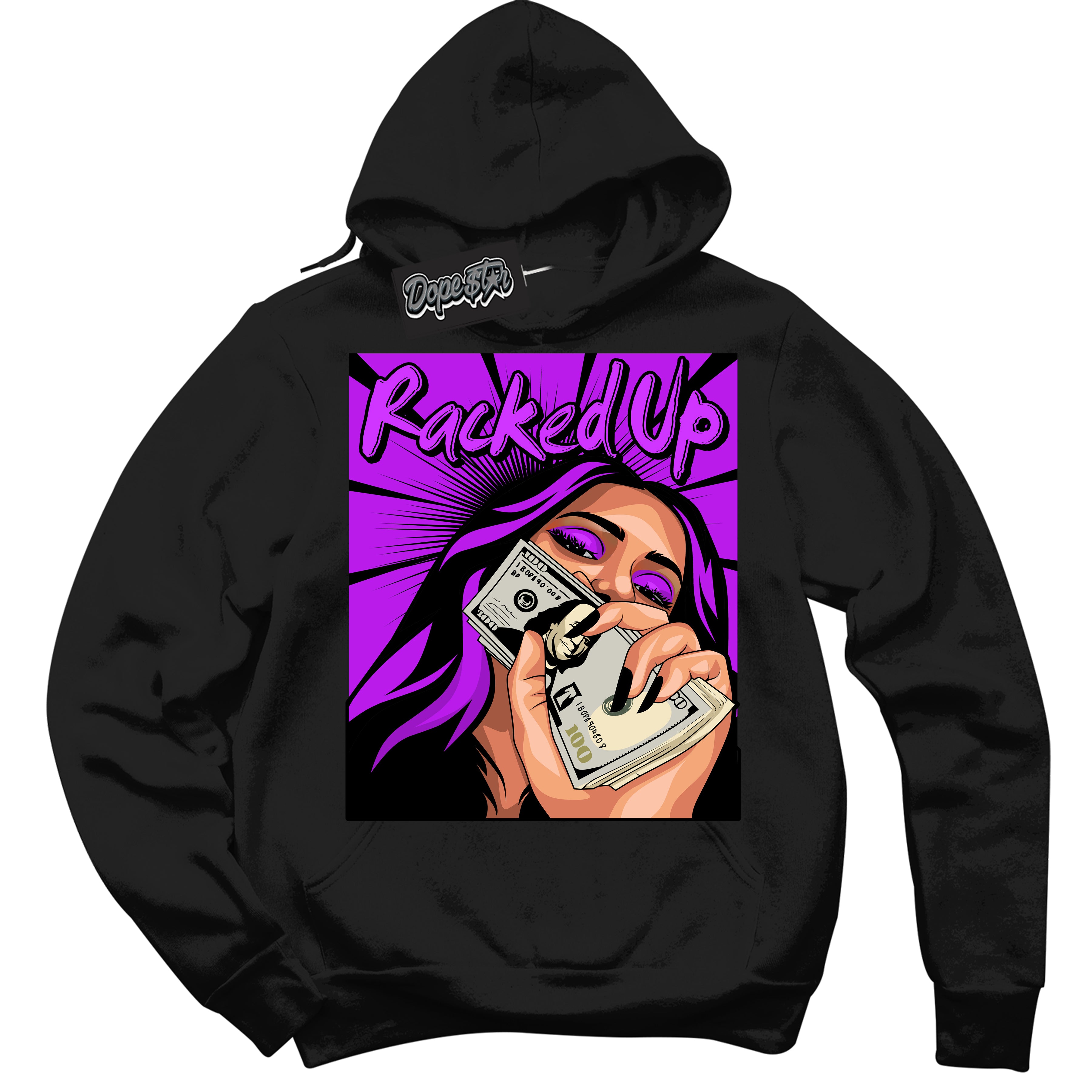 Cool Black Hoodie with “ Racked Up ”  design that Perfectly Matches RTKT Genesis Dunk Sneakers.