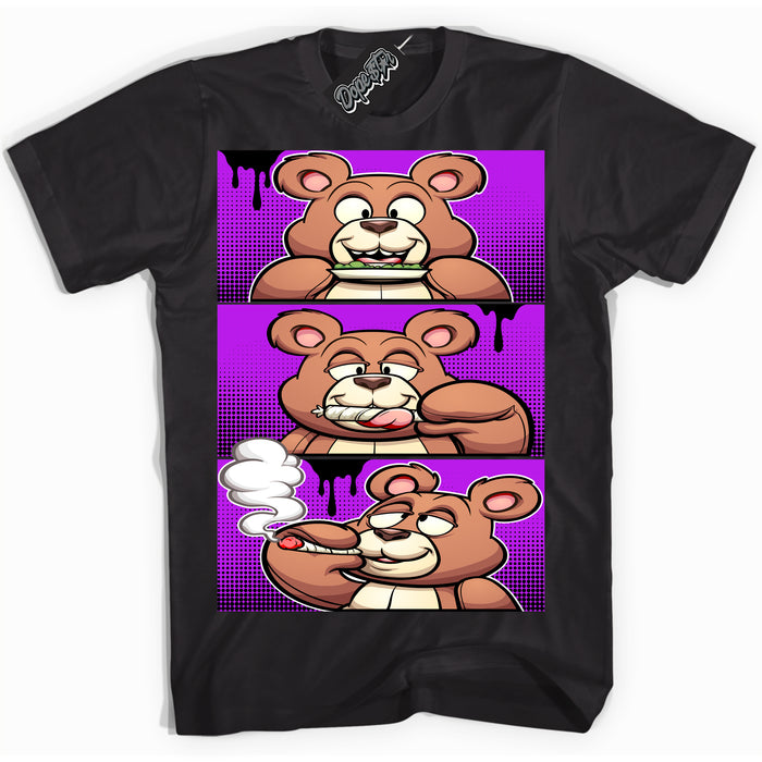 Cool Black Shirt with “ Roll It Lick It Smoke It Bear” design that perfectly matches RTKT Genesis Dunk Sneakers.