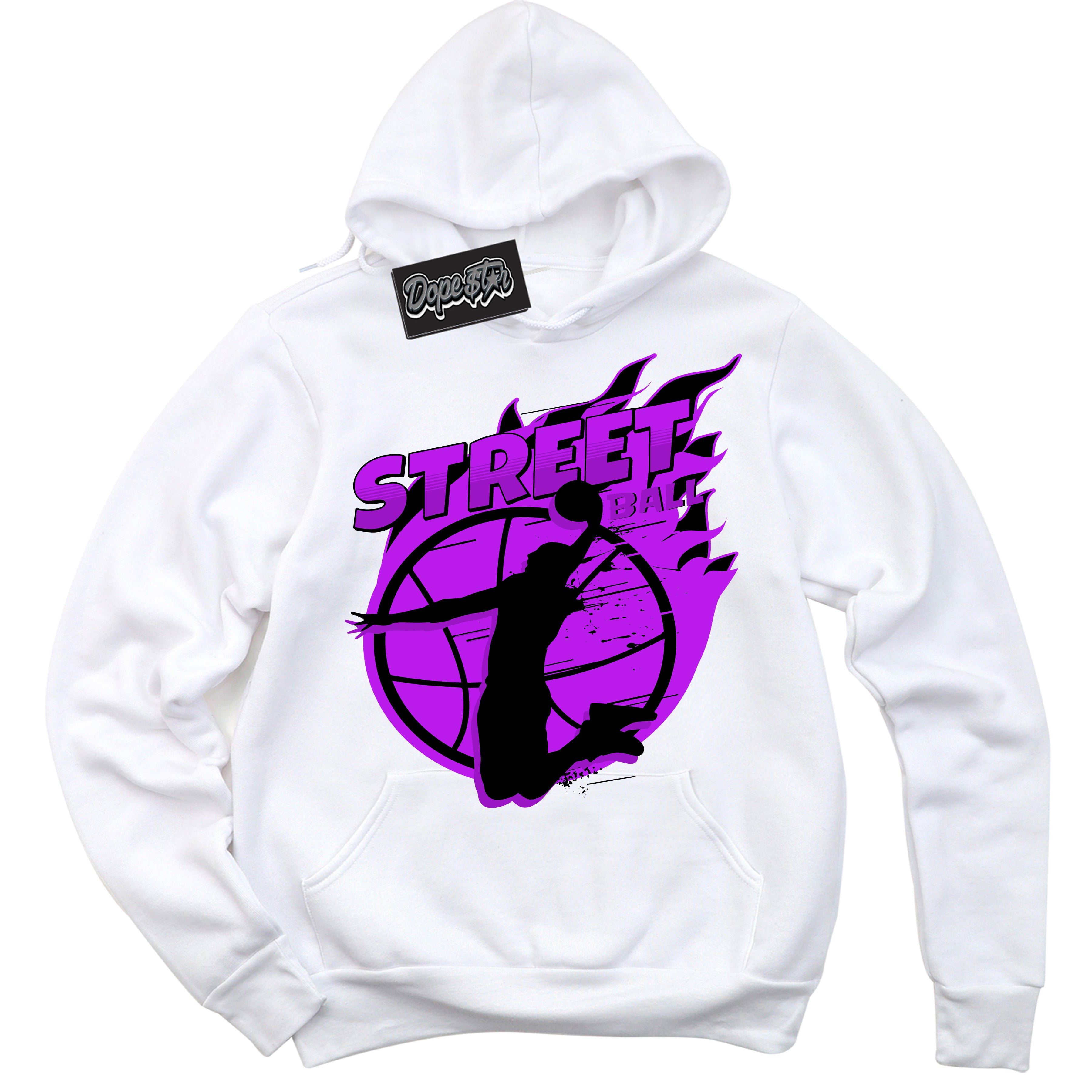 Cool White Hoodie with “ Street Ball ”  design that Perfectly Matches RTKT Genesis Dunk Sneakers.
