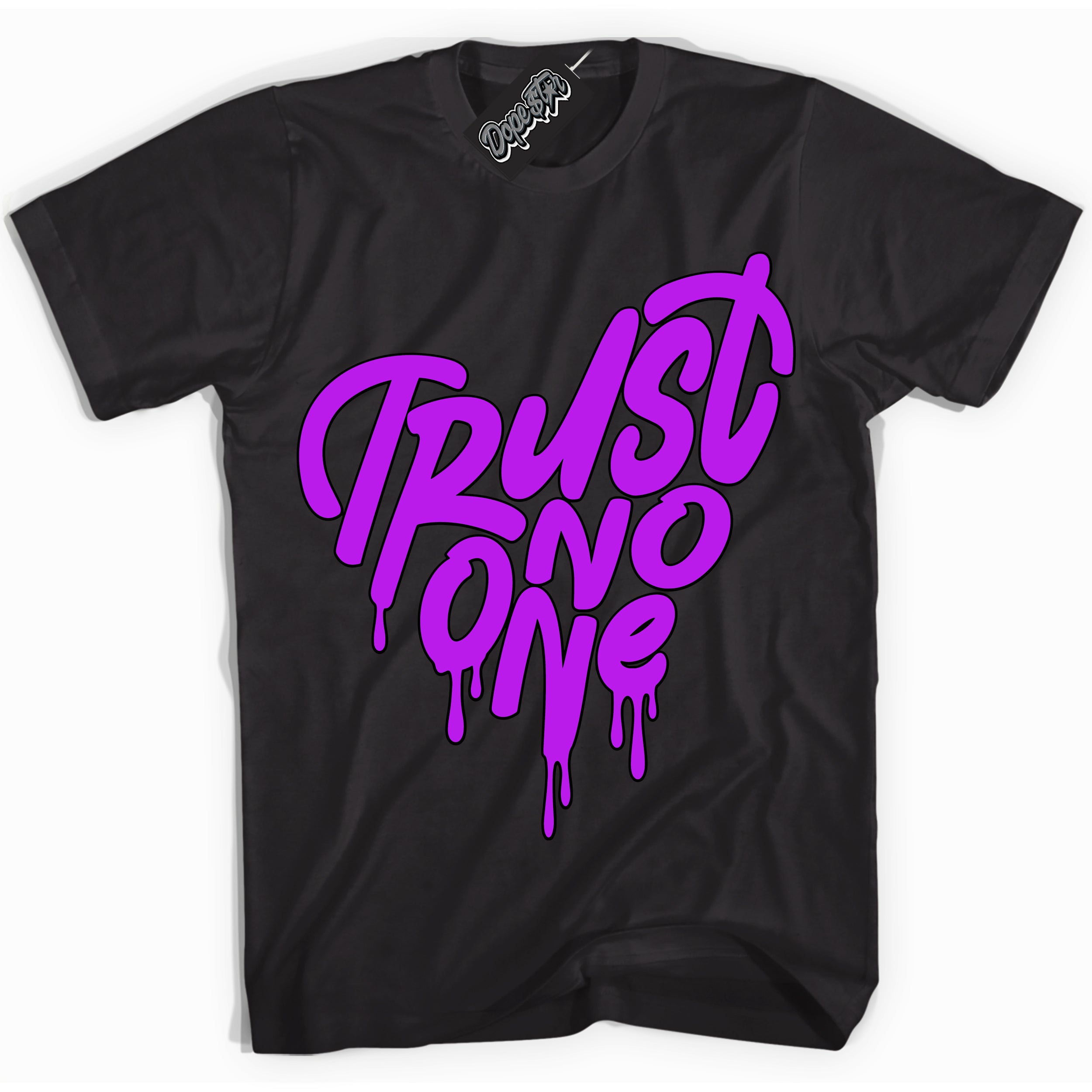 Cool Black Shirt with “ Trust No One Heart” design that perfectly matches RTKT Genesis Dunk Sneakers.