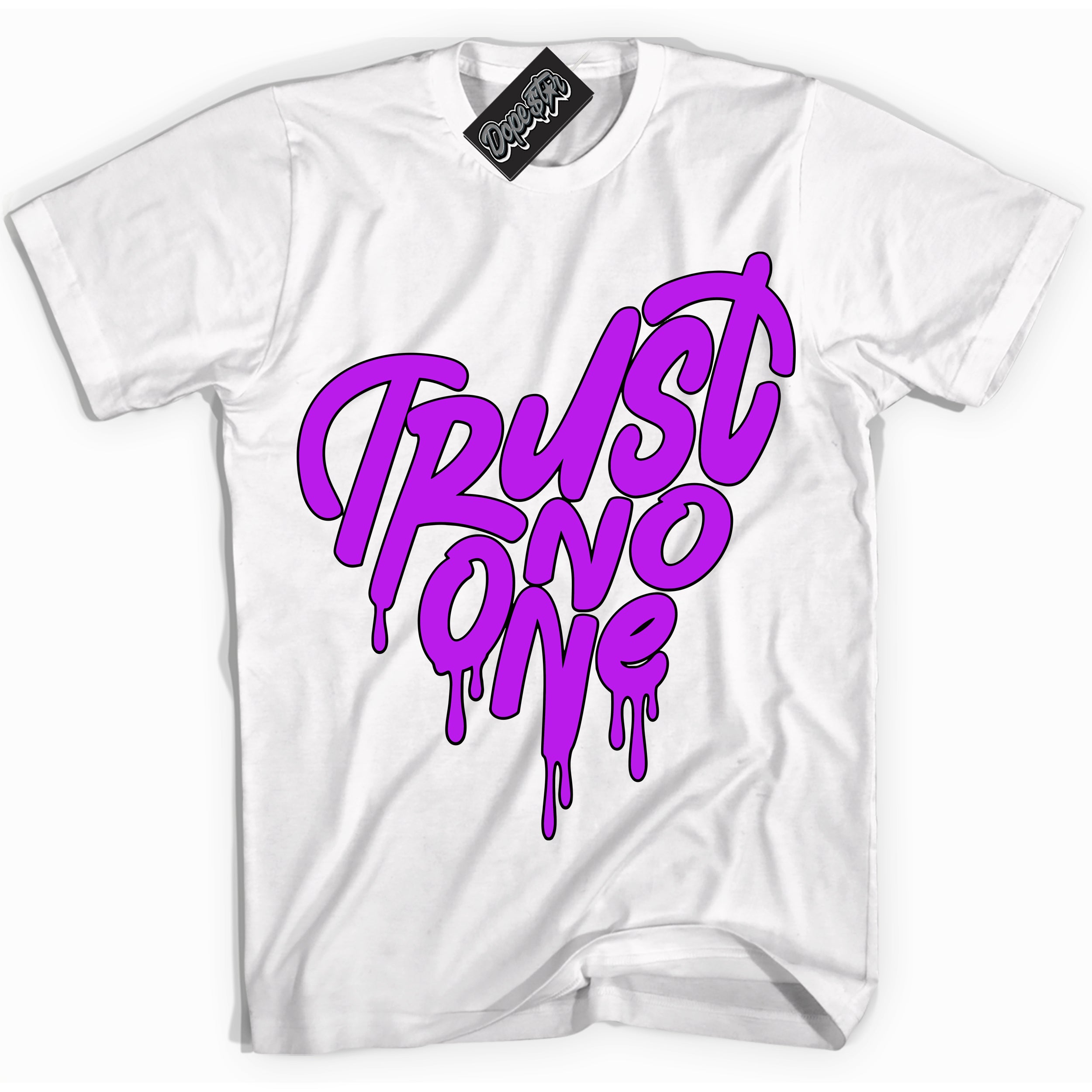 Cool White Shirt with “ Trust No One Heart” design that perfectly matches RTKT Genesis Dunk Sneakers.