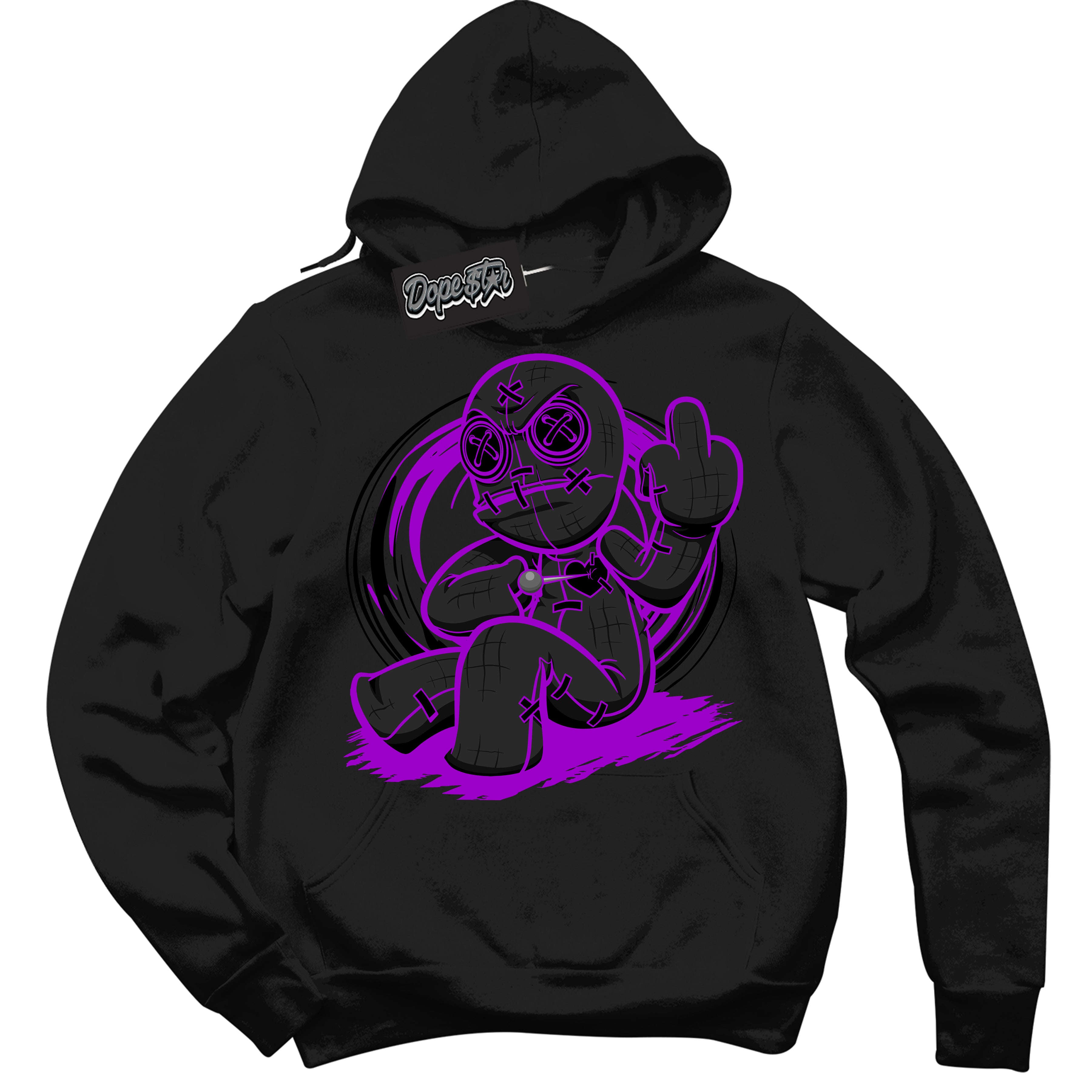 Cool Black Hoodie with “ VooDoo Doll ”  design that Perfectly Matches RTKT Genesis Dunk Sneakers.