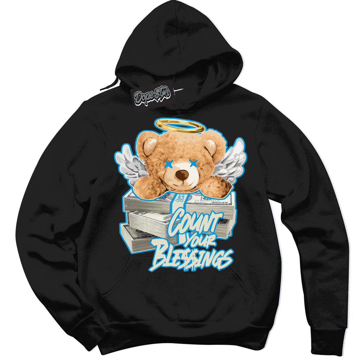 Dunk High Next Nature Light Khaki Star Blue 'Count Your Blessings' Hoodie – Black Streetwear Sweatshirt | Sneaker Matching Hoodie for Dunk High Next Nature Light Khaki Star Blue | Urban Fashion for Count Your Blessings | Men's & Women's Streetwear Outfit by Sneaker Shirts Outlet.