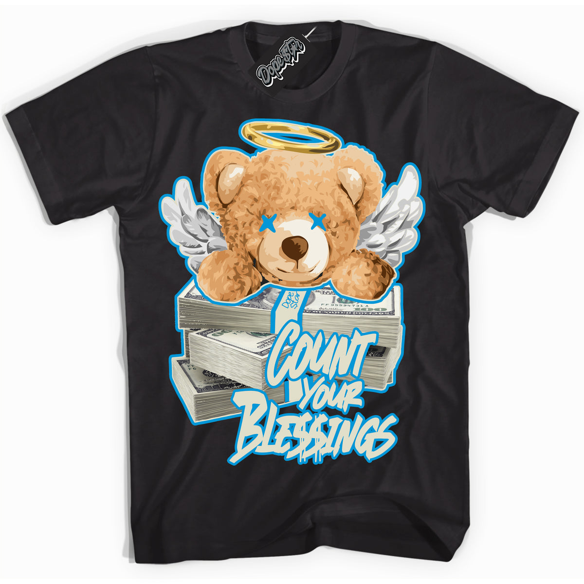 Dunk High Next Nature Light Khaki Star Blue 'Count Your Blessings' Shirt – Black Streetwear T-Shirt | Sneaker Matching Tee for Dunk High Next Nature Light Khaki Star Blue | Urban Fashion for Count Your Blessings | Men's & Women's Streetwear Outfit by Sneaker Shirts Outlet.
