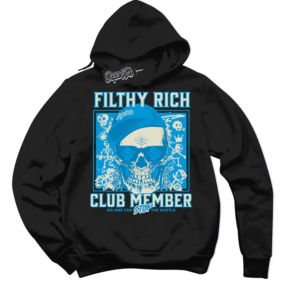 Dunk High Next Nature Light Khaki Star Blue 'Filthy Rich' Hoodie – Black Streetwear Sweatshirt | Sneaker Matching Hoodie for Dunk High Next Nature Light Khaki Star Blue | Urban Fashion for Filthy Rich | Men's & Women's Streetwear Outfit by Sneaker Shirts Outlet.