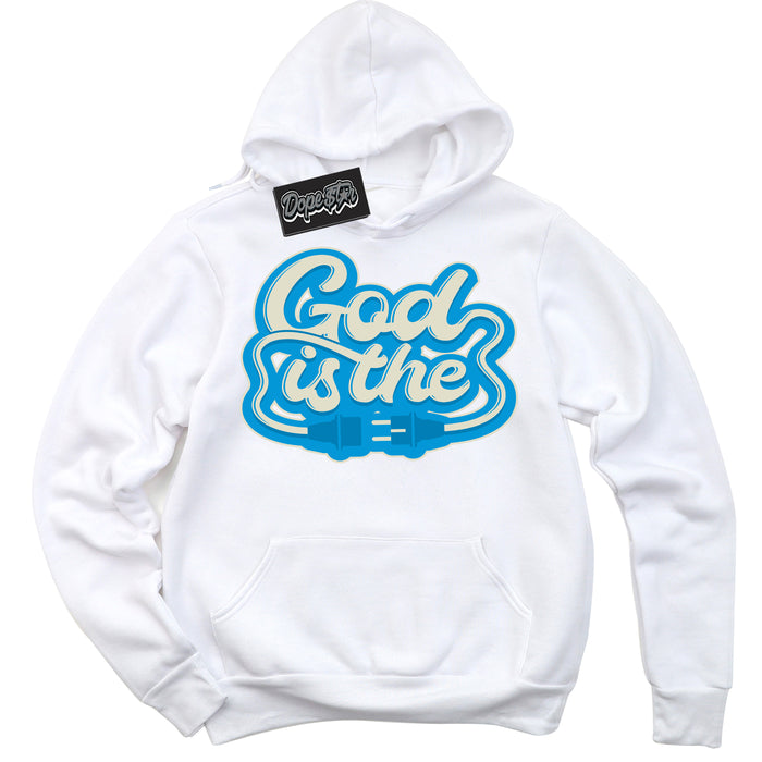 Dunk High Next Nature Light Khaki Star Blue 'God Is The' Hoodie – White Streetwear Sweatshirt | Sneaker Matching Hoodie for Dunk High Next Nature Light Khaki Star Blue | Urban Fashion for God Is The | Men's & Women's Streetwear Outfit by Sneaker Shirts Outlet.
