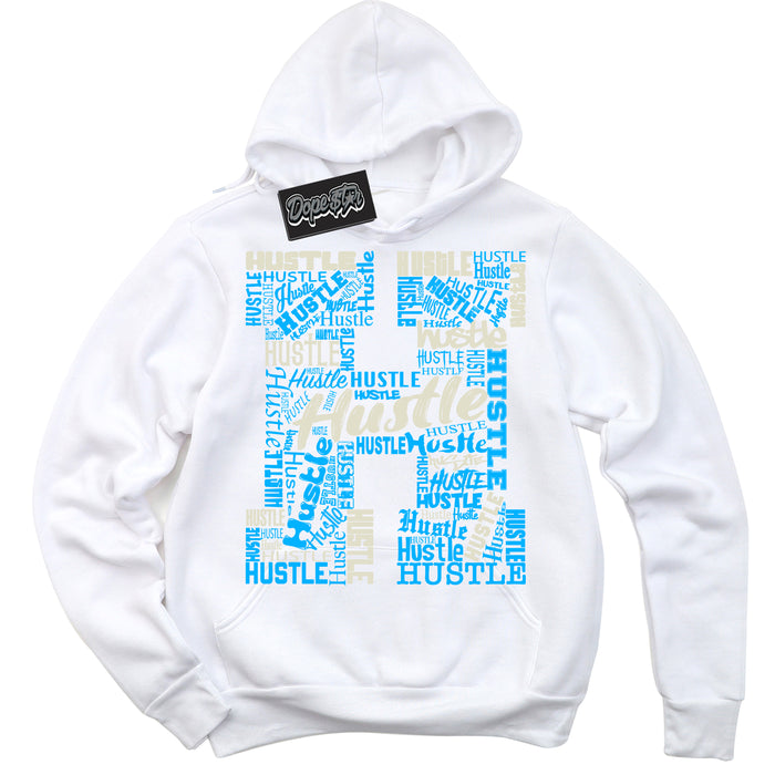 Dunk High Next Nature Light Khaki Star Blue 'Hustle H' Hoodie – White Streetwear Sweatshirt | Sneaker Matching Hoodie for Dunk High Next Nature Light Khaki Star Blue | Urban Fashion for Hustle H | Men's & Women's Streetwear Outfit by Sneaker Shirts Outlet.

