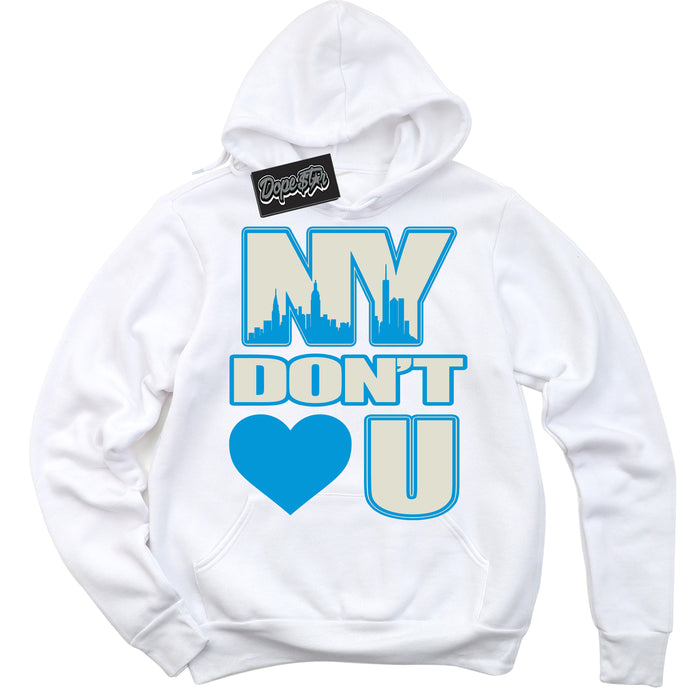 Dunk High Next Nature Light Khaki Star Blue 'NY Don't Love You' Hoodie – White Streetwear Sweatshirt | Sneaker Matching Hoodie for Dunk High Next Nature Light Khaki Star Blue | Urban Fashion for NY Don't Love You | Men's & Women's Streetwear Outfit by Sneaker Shirts Outlet.