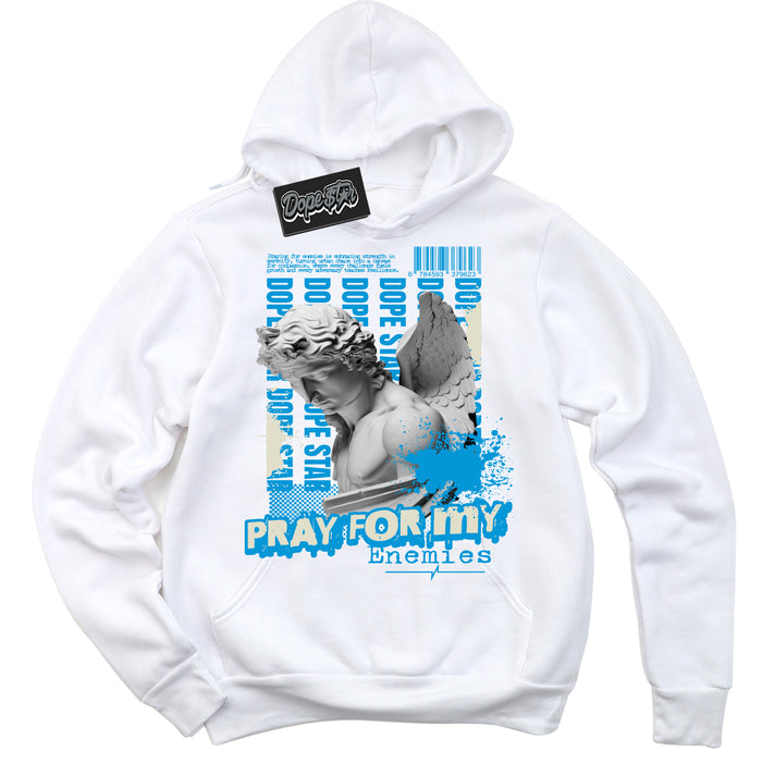 Dunk High Next Nature Light Khaki Star Blue 'Pray Enemies' Hoodie – White Streetwear Sweatshirt | Sneaker Matching Hoodie for Dunk High Next Nature Light Khaki Star Blue | Urban Fashion for Pray Enemies | Men's & Women's Streetwear Outfit by Sneaker Shirts Outlet.
