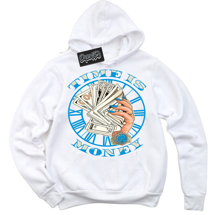 Dunk High Next Nature Light Khaki Star Blue 'Time Is Money' Hoodie – White Streetwear Sweatshirt | Sneaker Matching Hoodie for Dunk High Next Nature Light Khaki Star Blue | Urban Fashion for Time Is Money | Men's & Women's Streetwear Outfit by Sneaker Shirts Outlet.
