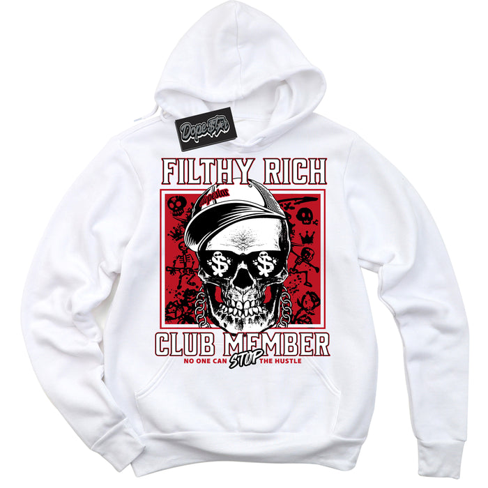 Cool White Hoodie with “ Filthy Rich ”  design that Perfectly Matches Black Dragon Red Dunk.
