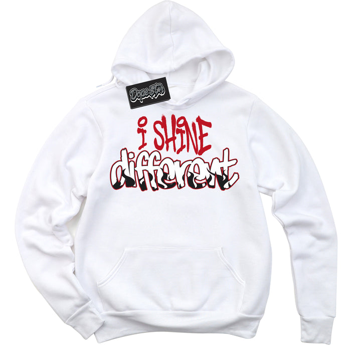 Cool White Hoodie with “ I Shine Different ”  design that Perfectly Matches Black Dragon Red Dunk.
