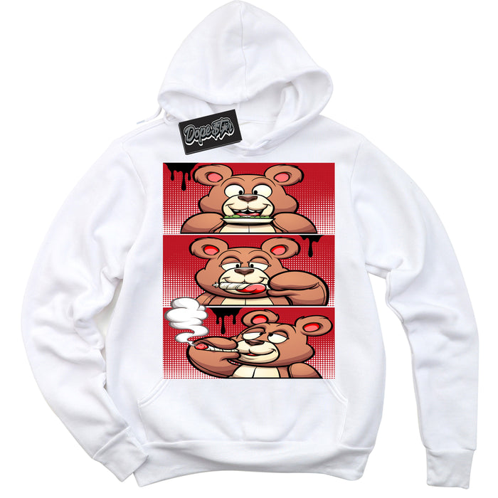 Cool White Hoodie with “ Roll It Lick It Smoke It Bear ”  design that Perfectly Matches Black Dragon Red Dunk.