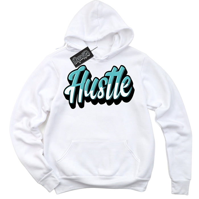 Dunk Low Retro Black Dusty Cactus 'Hustle' Hoodie - White Streetwear Mockup | Sneakerhead Sweatshirt Matching Dunk Low Retro Black Dusty Cactus | Hustle Urban Streetwear for Sneaker Matching OOTD | Outfits that pair perfectly with your ND Low Retro Black Dusty Cactus | Sneakerhead Fashion Must-Have Apparel for Men and Women.