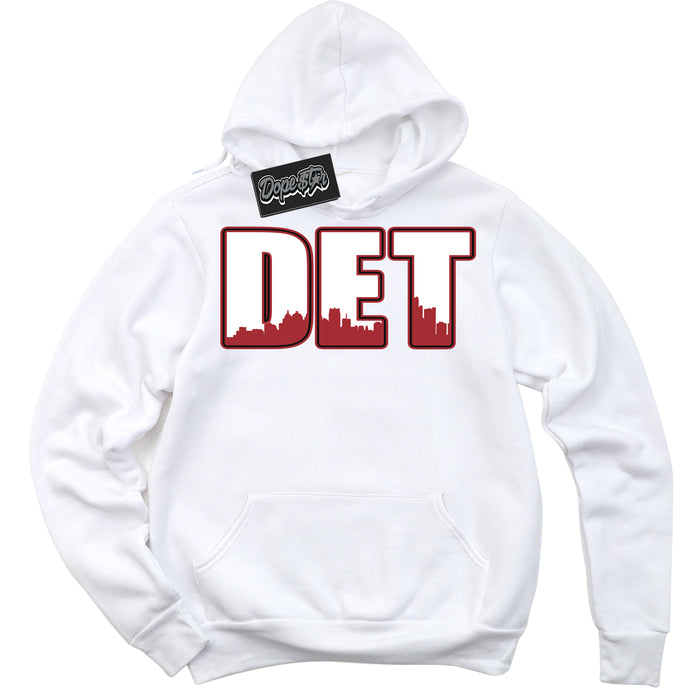 Dunk Low Black Toe Bright Crimson 'Detroit' Hoodie – White Streetwear Sweatshirt | Sneaker Matching Hoodie for Dunk Low Black Toe Bright Crimson | Men's & Women's Streetwear Outfit by Sneaker Shirts Outlet.
