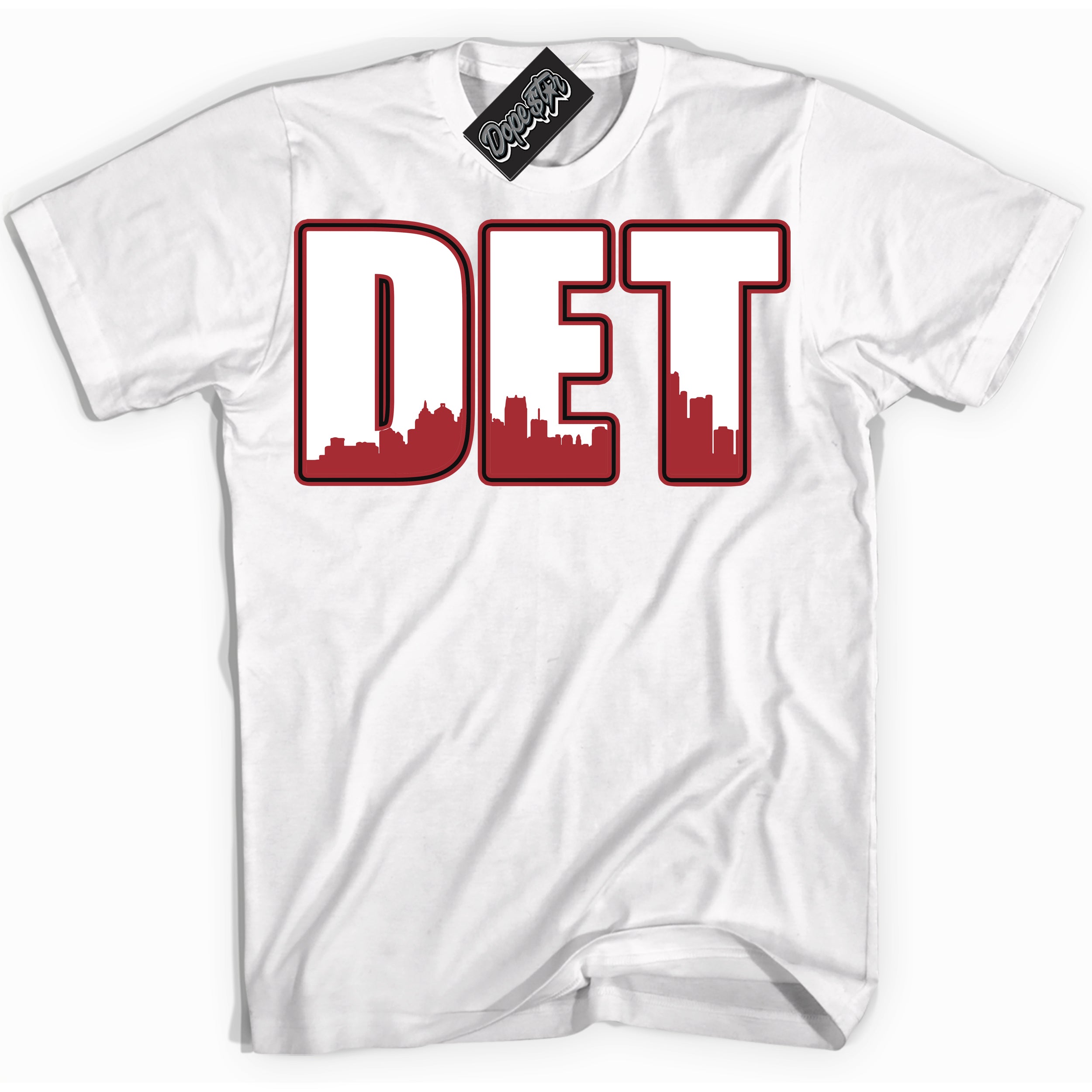 Dunk Low Black Toe Bright Crimson 'Detroit' Shirt – White Streetwear T-Shirt | Sneaker Matching Tee for Dunk Low Black Toe Bright Crimson | Men's & Women's Streetwear Outfit by Sneaker Shirts Outlet.
