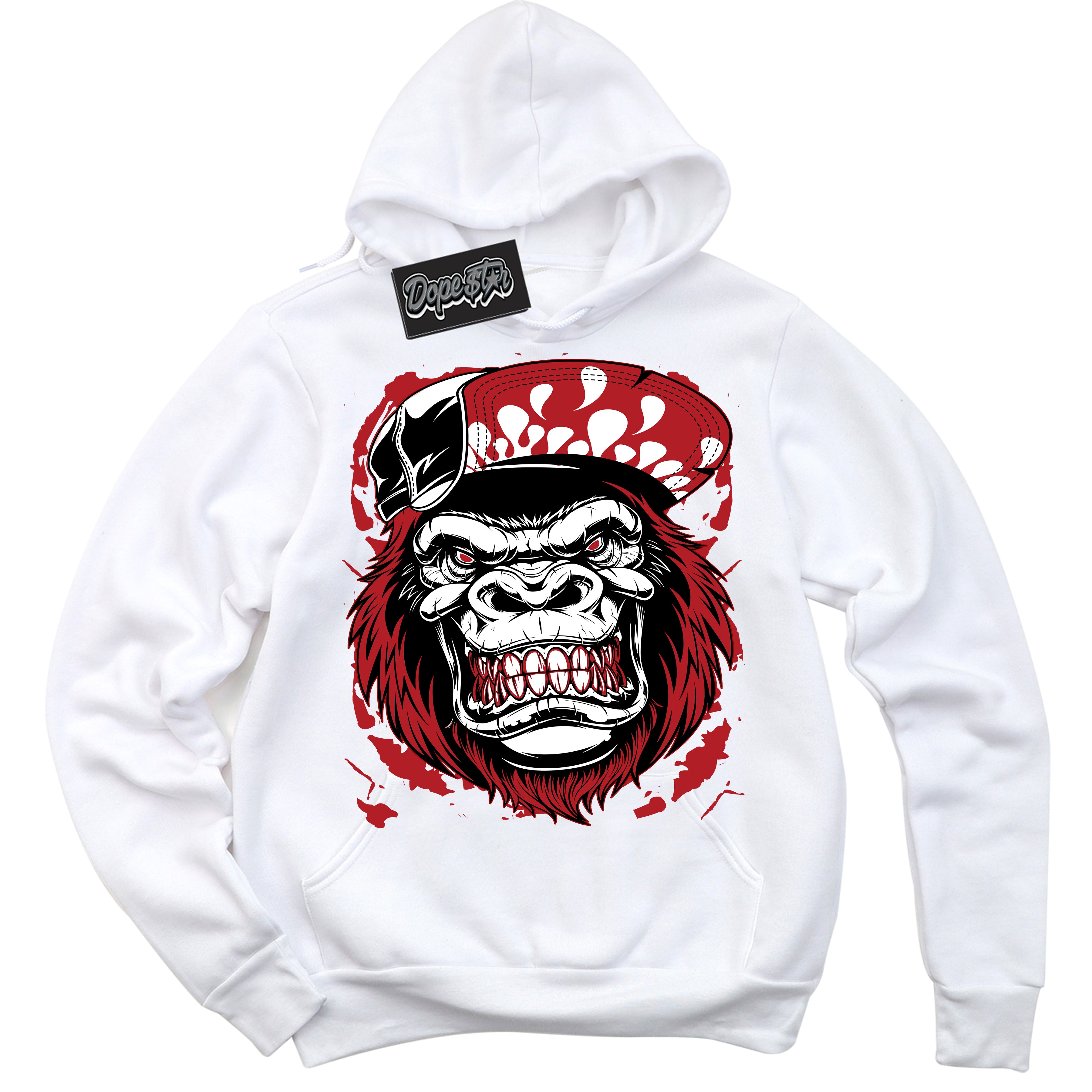 Dunk Low Black Toe Bright Crimson 'Gorilla Beast' Hoodie – White Streetwear Sweatshirt | Sneaker Matching Hoodie for Dunk Low Black Toe Bright Crimson | Men's & Women's Streetwear Outfit by Sneaker Shirts Outlet.
