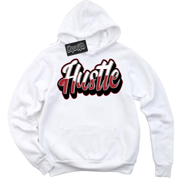 Dunk Low Black Toe Bright Crimson 'Hustle' Hoodie – White Streetwear Sweatshirt | Sneaker Matching Hoodie for Dunk Low Black Toe Bright Crimson | Men's & Women's Streetwear Outfit by Sneaker Shirts Outlet.
