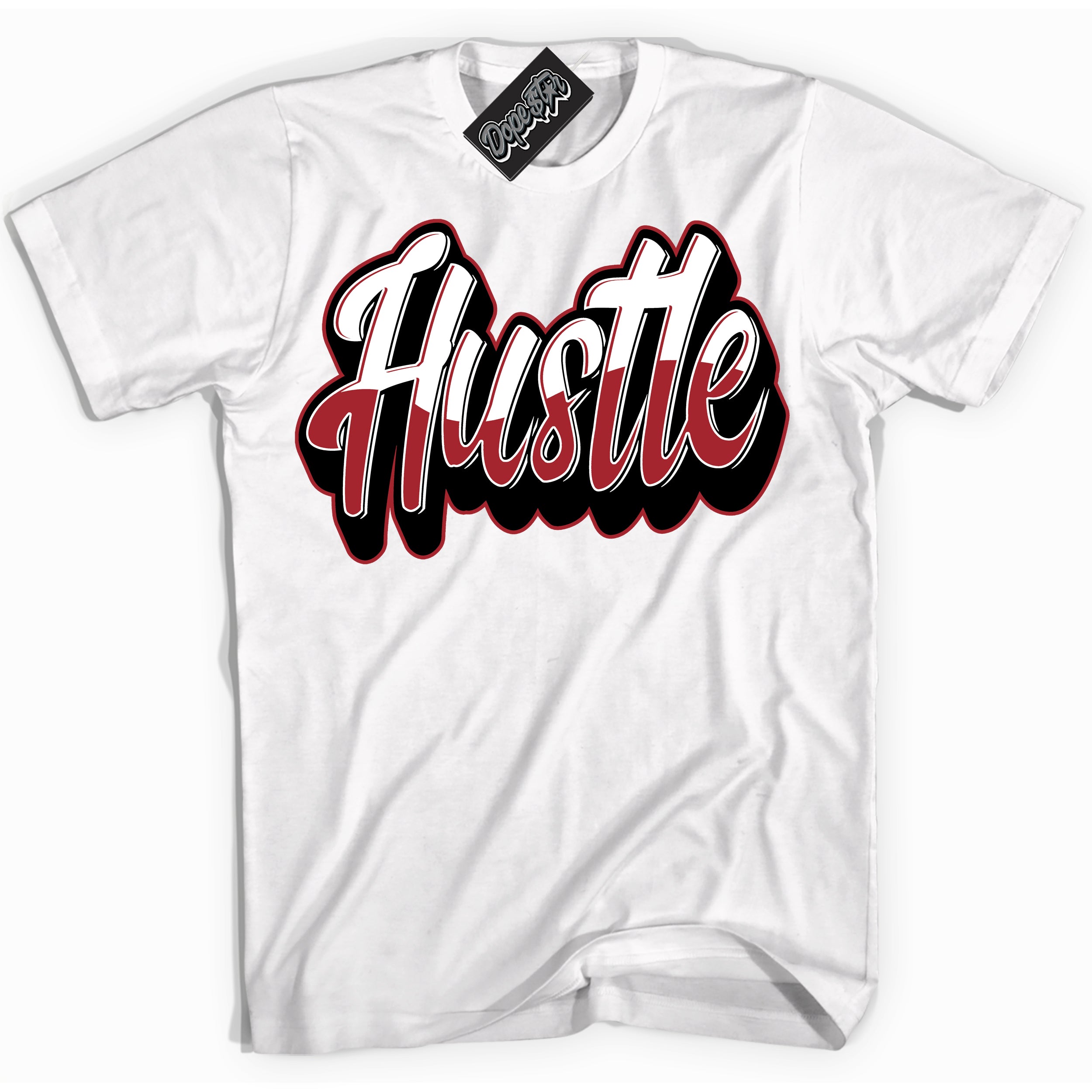 Dunk Low Black Toe Bright Crimson 'Hustle' Shirt – White Streetwear T-Shirt | Sneaker Matching Tee for Dunk Low Black Toe Bright Crimson | Men's & Women's Streetwear Outfit by Sneaker Shirts Outlet.
