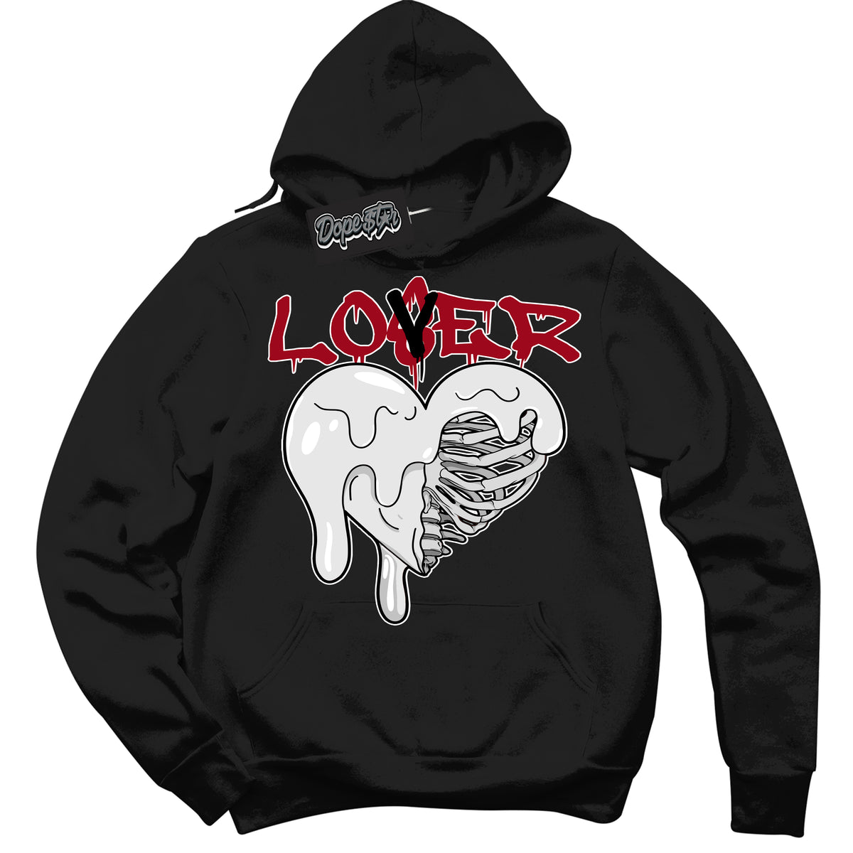 Dunk Low Black Toe Bright Crimson 'Lover Loser' Hoodie – Black Streetwear Sweatshirt | Sneaker Matching Hoodie for Dunk Low Black Toe Bright Crimson | Men's & Women's Streetwear Outfit by Sneaker Shirts Outlet.
