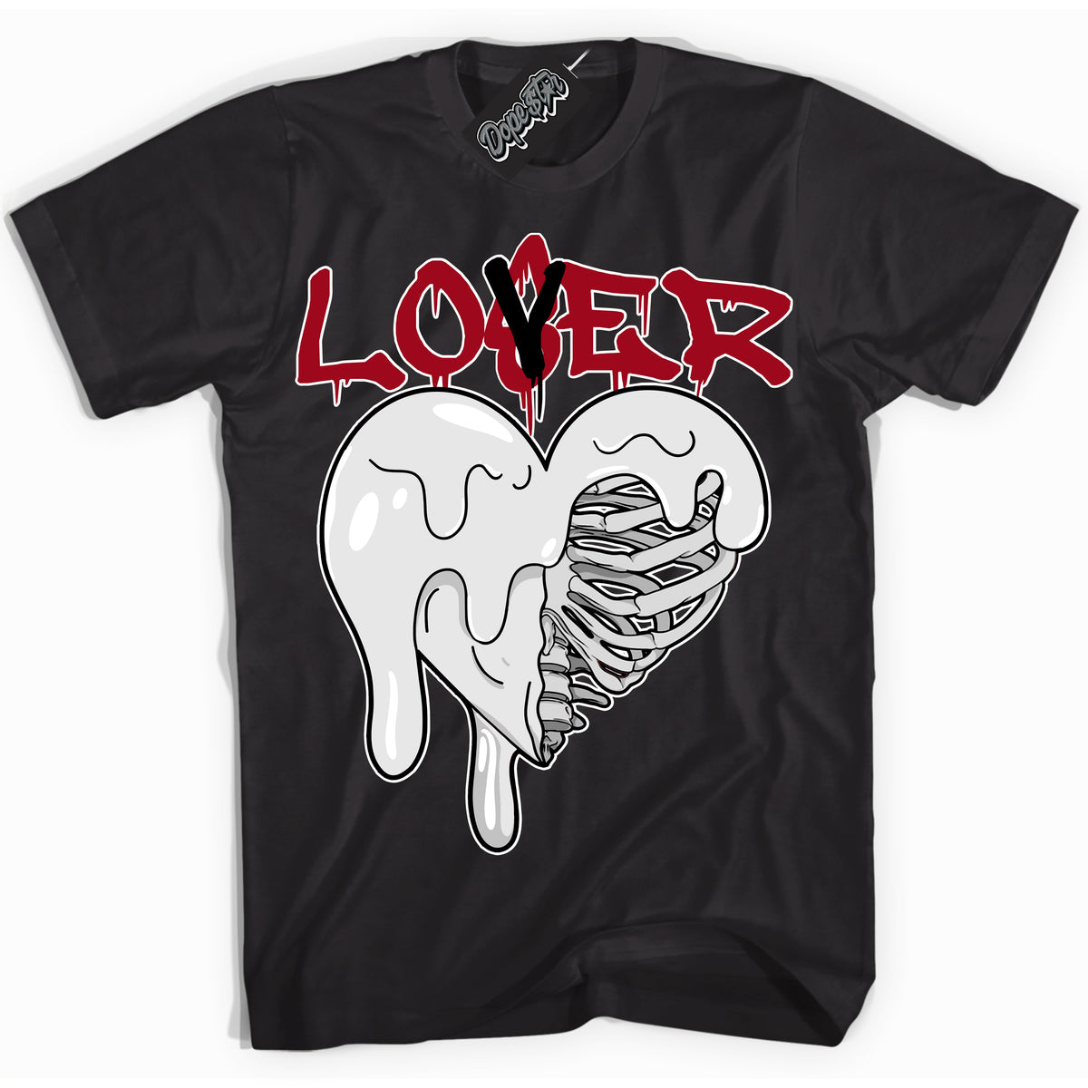 Dunk Low Black Toe Bright Crimson 'Lover Loser' Shirt – Black Streetwear T-Shirt | Sneaker Matching Tee for Dunk Low Black Toe Bright Crimson | Men's & Women's Streetwear Outfit by Sneaker Shirts Outlet.
