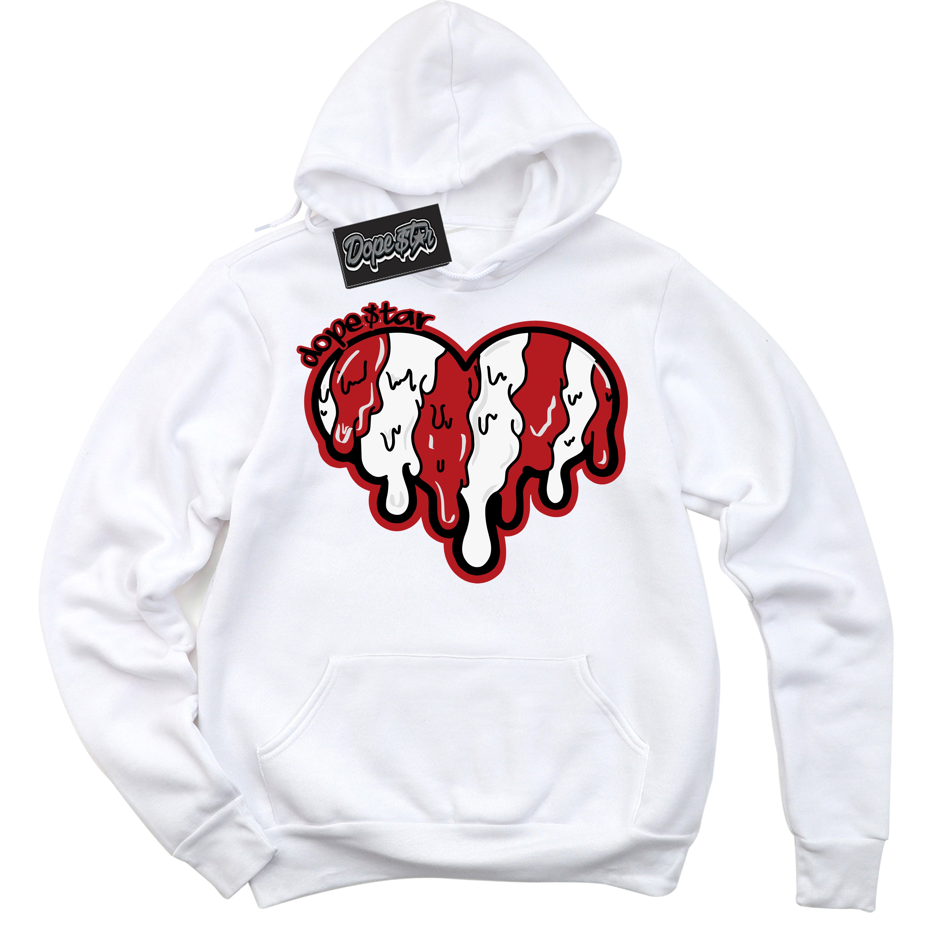 Dunk Low Black Toe Bright Crimson 'Melting Heart' Hoodie – White Streetwear Sweatshirt | Sneaker Matching Hoodie for Dunk Low Black Toe Bright Crimson | Men's & Women's Streetwear Outfit by Sneaker Shirts Outlet.
