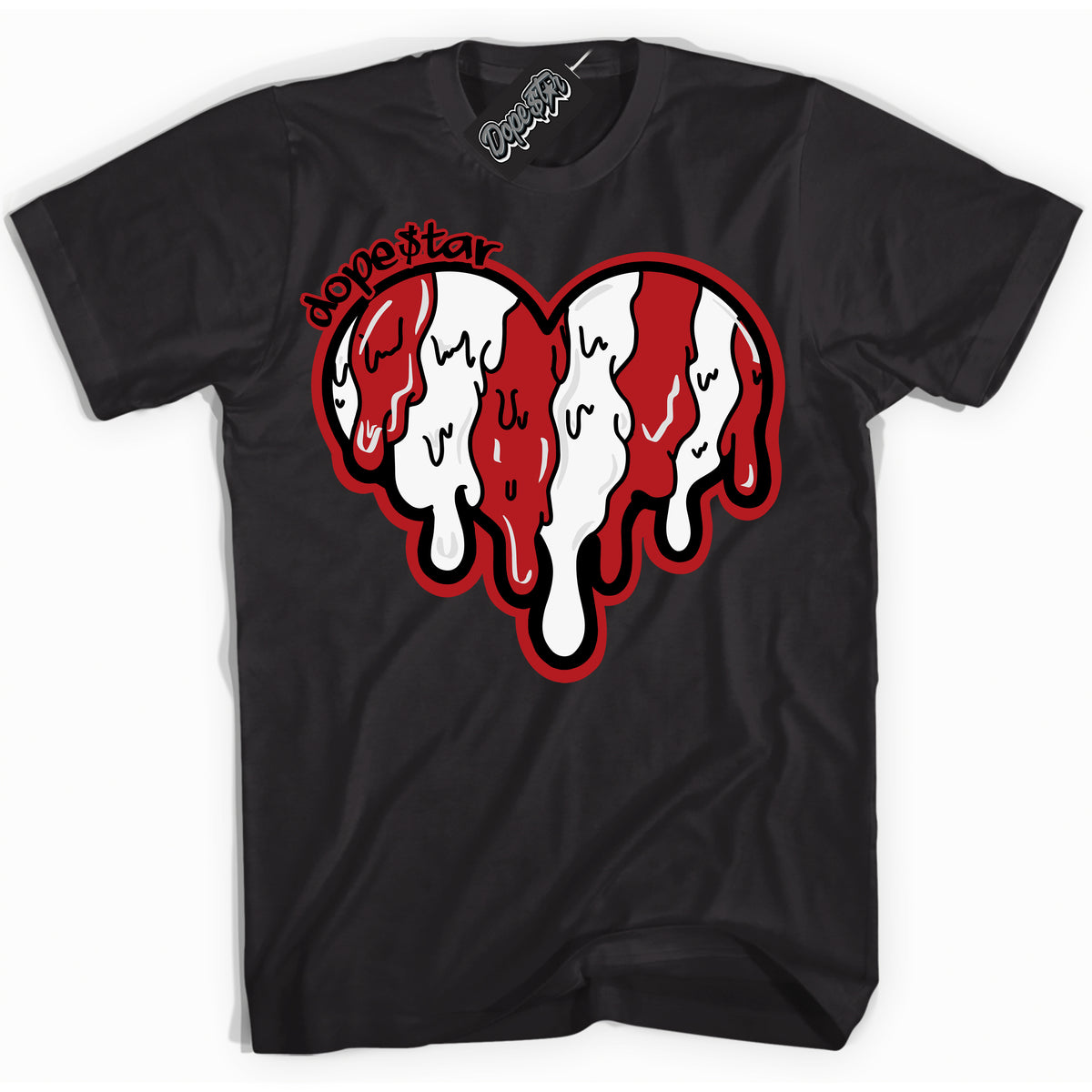 Dunk Low Black Toe Bright Crimson 'Melting Heart' Shirt – Black Streetwear T-Shirt | Sneaker Matching Tee for Dunk Low Black Toe Bright Crimson | Men's & Women's Streetwear Outfit by Sneaker Shirts Outlet.
