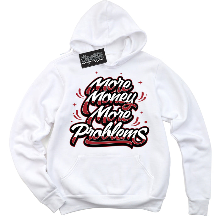 Dunk Low Black Toe Bright Crimson 'More Money More Problems' Hoodie – White Streetwear Sweatshirt | Sneaker Matching Hoodie for Dunk Low Black Toe Bright Crimson | Men's & Women's Streetwear Outfit by Sneaker Shirts Outlet.
