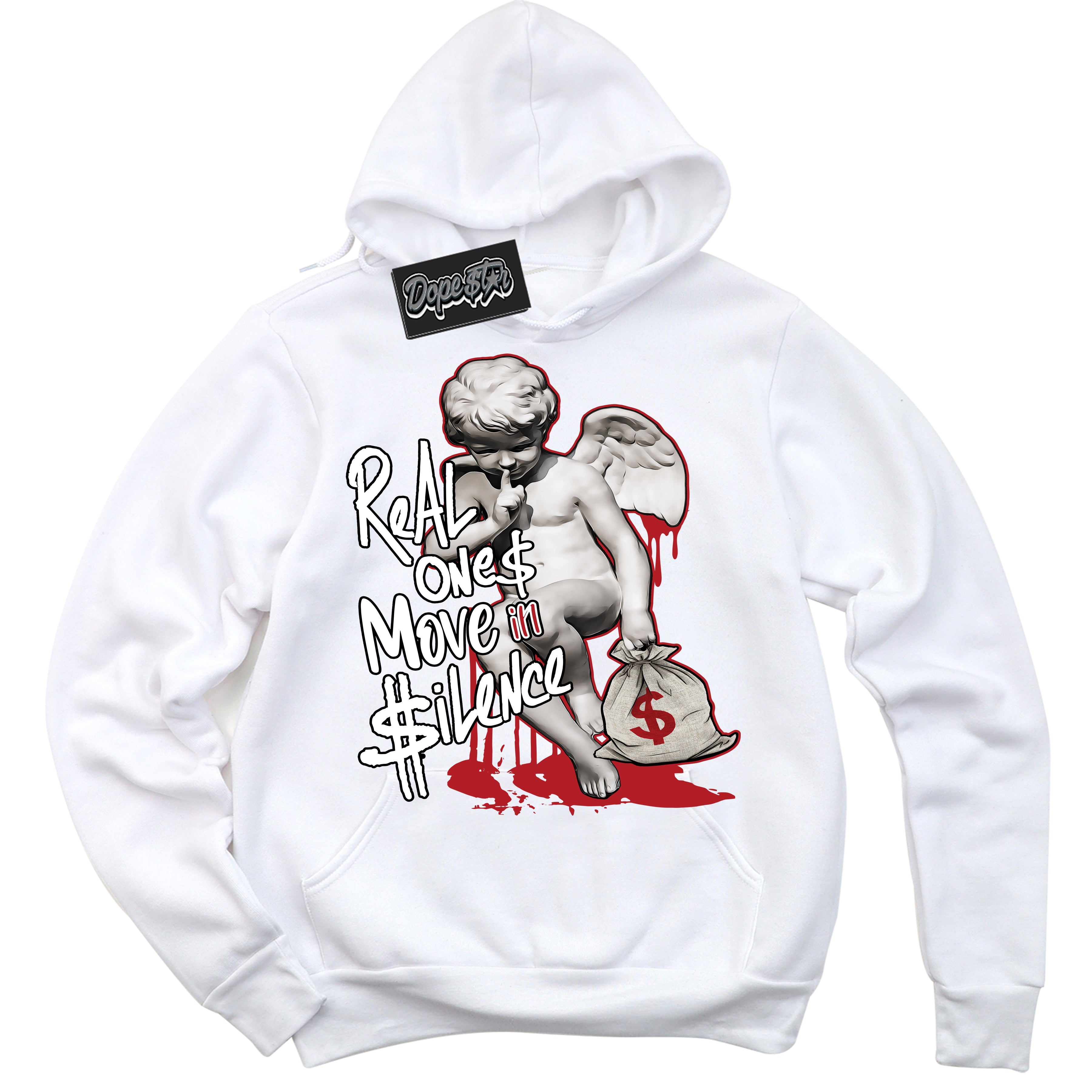 Dunk Low Black Toe Bright Crimson 'Real Ones Cherub' Hoodie – White Streetwear Sweatshirt | Sneaker Matching Hoodie for Dunk Low Black Toe Bright Crimson | Men's & Women's Streetwear Outfit by Sneaker Shirts Outlet.
