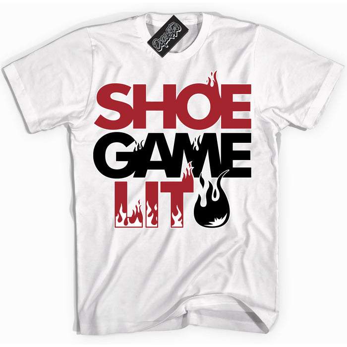 Dunk Low Black Toe Bright Crimson 'Shoe Game Lit' Shirt – White Streetwear T-Shirt | Sneaker Matching Tee for Dunk Low Black Toe Bright Crimson | Men's & Women's Streetwear Outfit by Sneaker Shirts Outlet.
