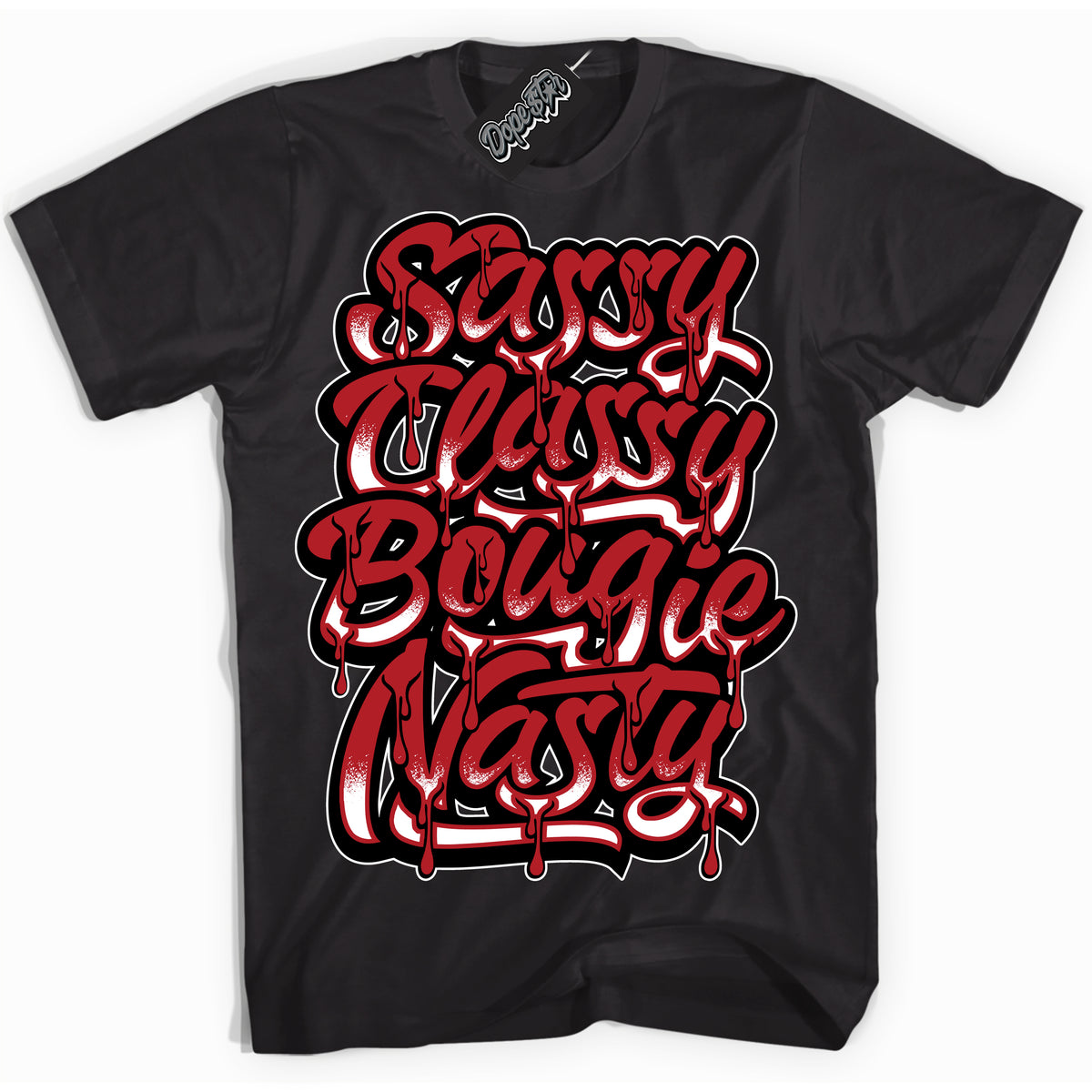 Dunk Low Black Toe Bright Crimson 'Sassy Classy' Shirt – Black Streetwear T-Shirt | Sneaker Matching Tee for Dunk Low Black Toe Bright Crimson | Men's & Women's Streetwear Outfit by Sneaker Shirts Outlet.

