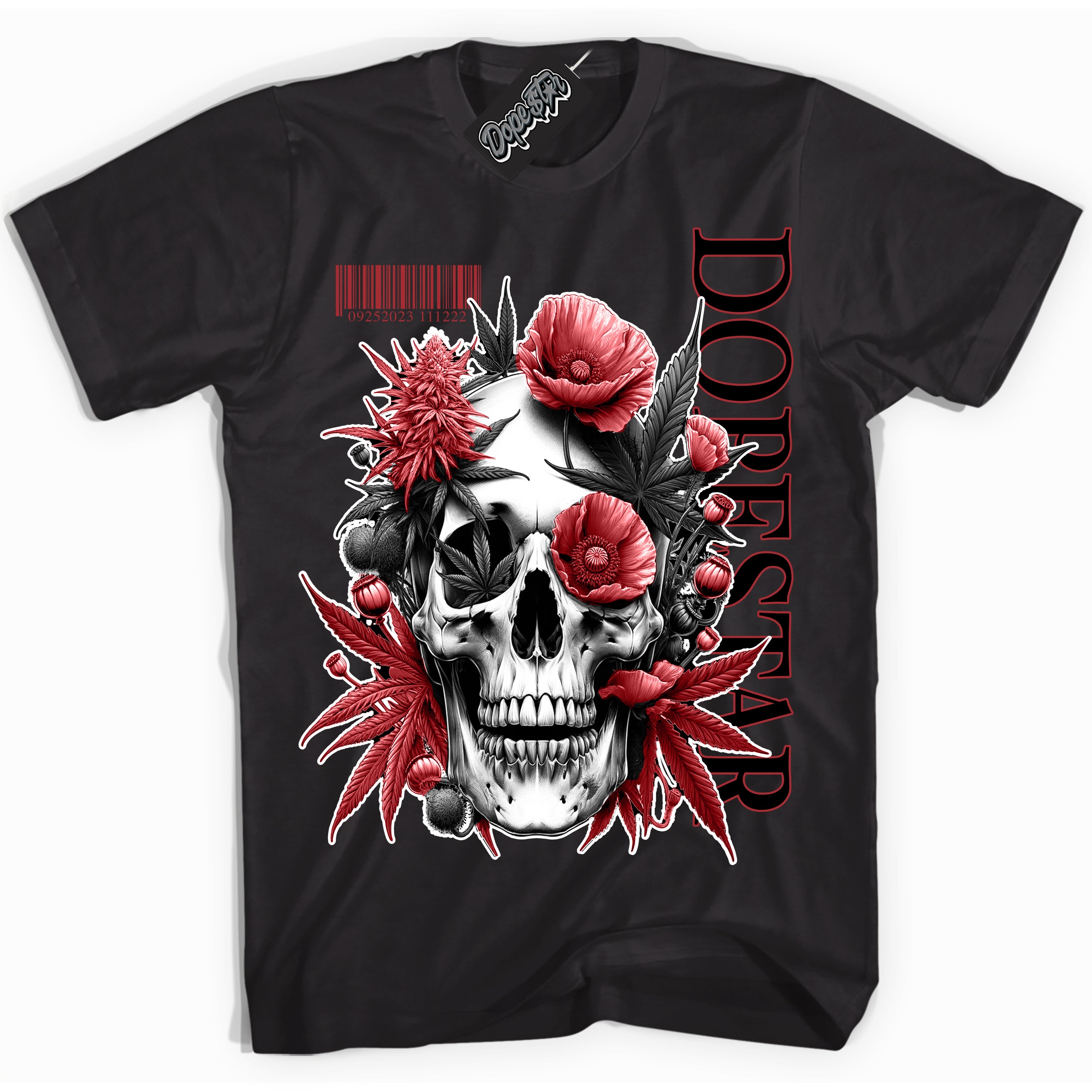 Dunk Low Black Toe Bright Crimson 'Skull Poppies' Shirt – Black Streetwear T-Shirt | Sneaker Matching Tee for Dunk Low Black Toe Bright Crimson | Men's & Women's Streetwear Outfit by Sneaker Shirts Outlet.
