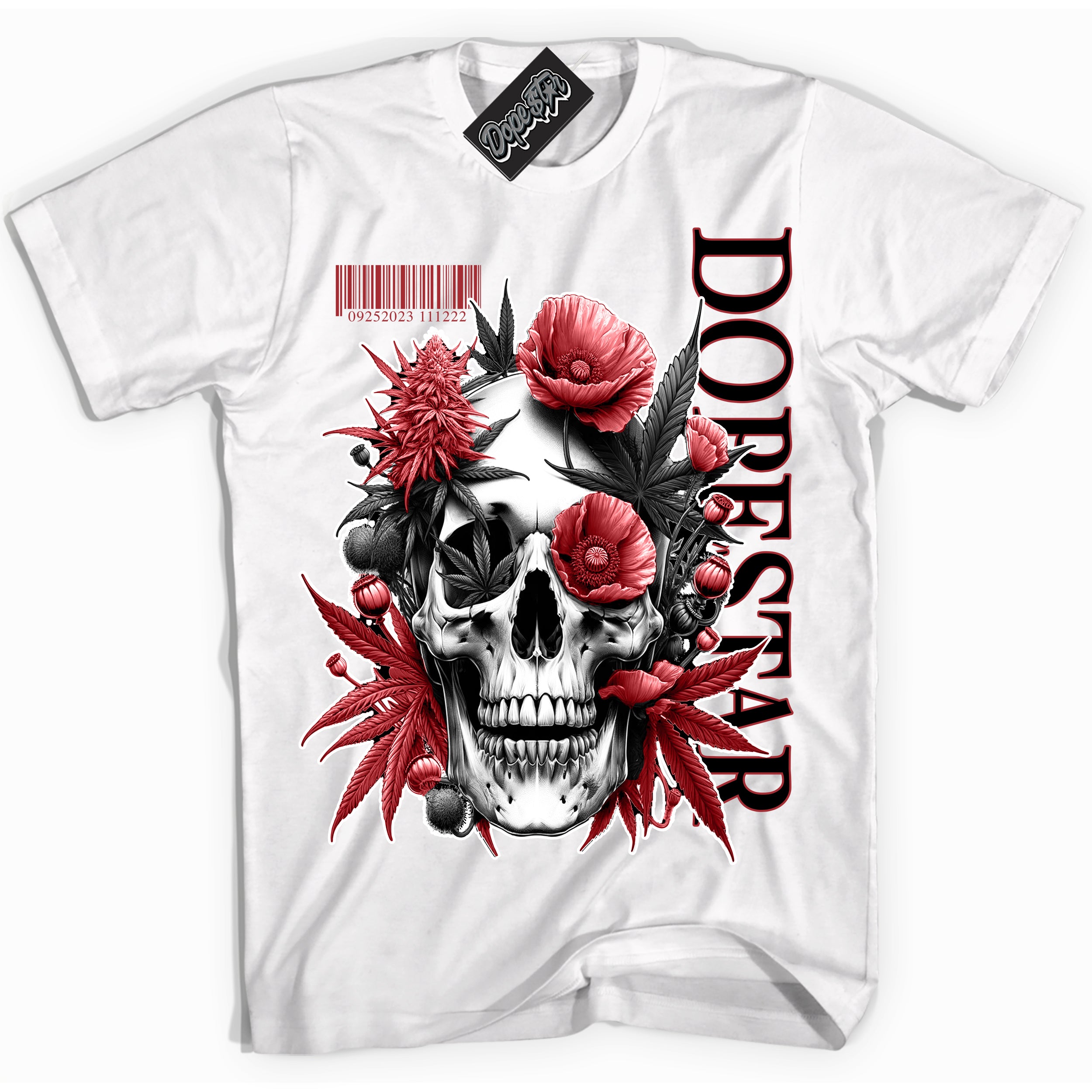 Dunk Low Black Toe Bright Crimson 'Skull Poppies' Shirt – White Streetwear T-Shirt | Sneaker Matching Tee for Dunk Low Black Toe Bright Crimson | Men's & Women's Streetwear Outfit by Sneaker Shirts Outlet.

