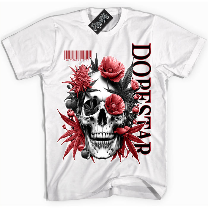 Dunk Low Black Toe Bright Crimson 'Skull Poppies' Shirt – White Streetwear T-Shirt | Sneaker Matching Tee for Dunk Low Black Toe Bright Crimson | Men's & Women's Streetwear Outfit by Sneaker Shirts Outlet.

