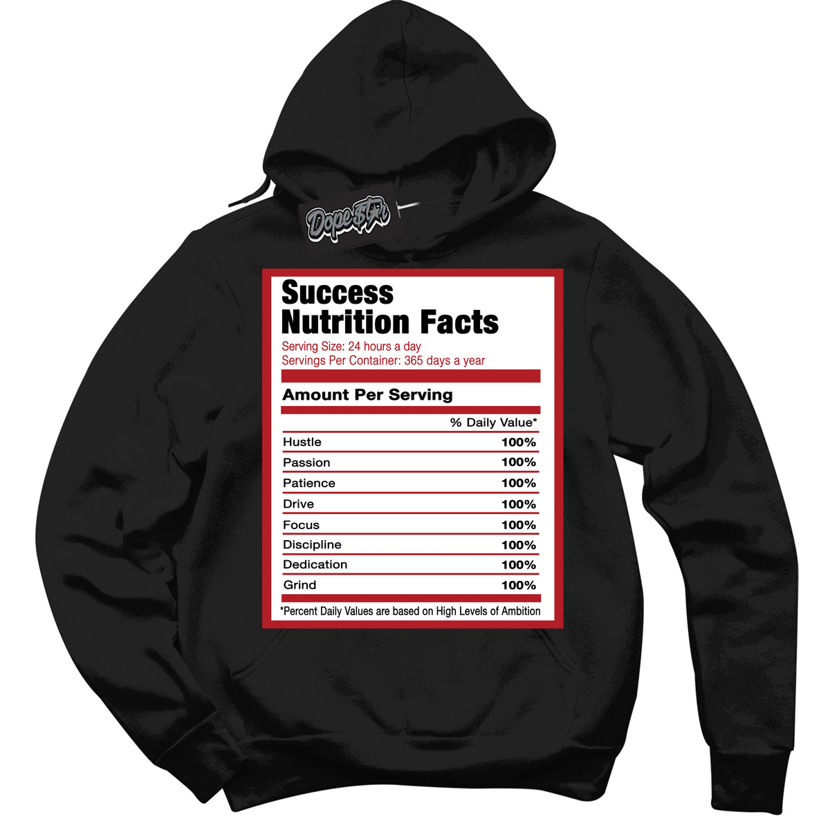 Dunk Low Black Toe Bright Crimson 'Success Nutrition' Hoodie – Black Streetwear Sweatshirt | Sneaker Matching Hoodie for Dunk Low Black Toe Bright Crimson | Men's & Women's Streetwear Outfit by Sneaker Shirts Outlet.
