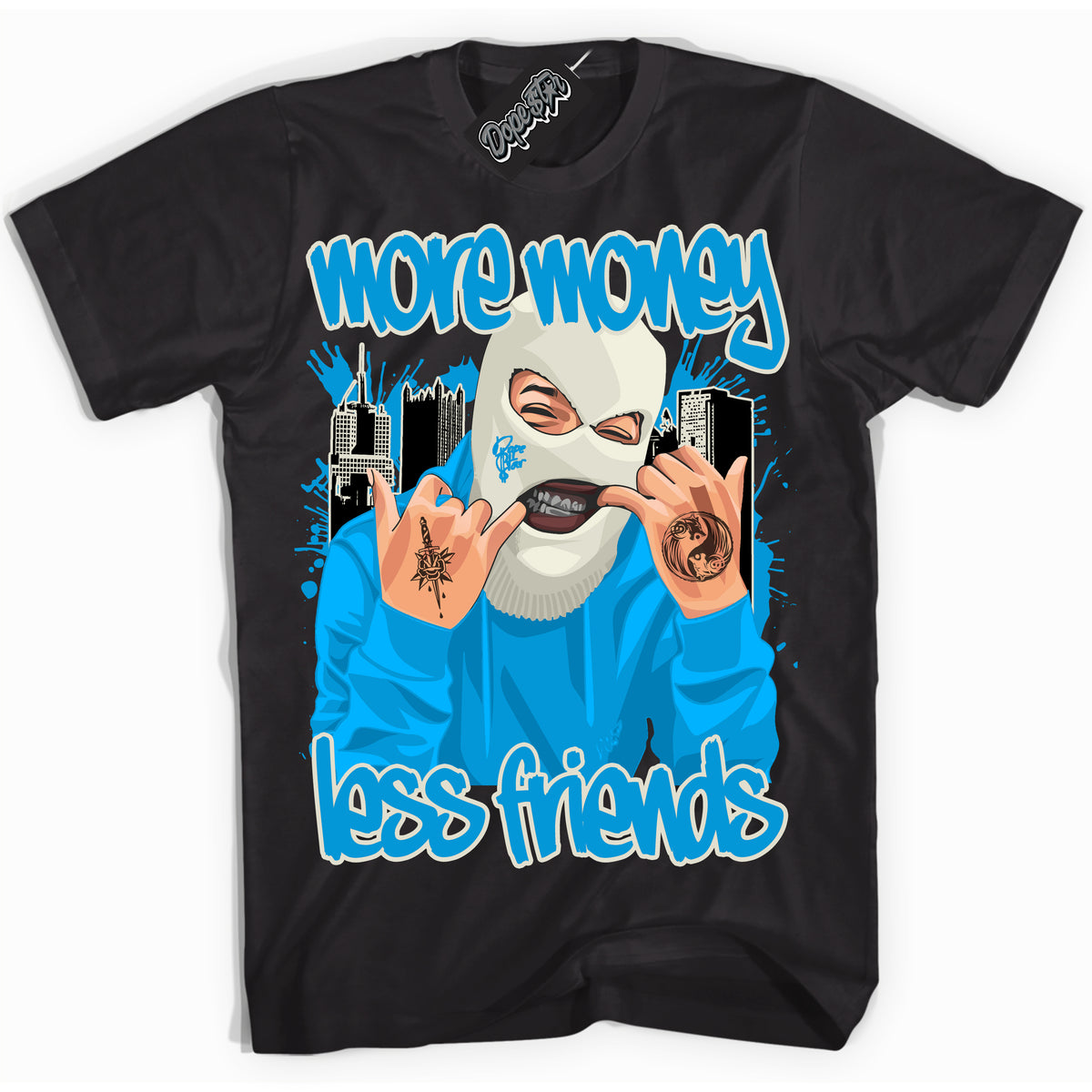Dunk Low Coconut Milk University Blue 'More Money Less Friends' Shirt – Black Streetwear T-Shirt | Sneaker Matching Tee for Dunk Low Coconut Milk University Blue | Urban Fashion for More Money Less Friends | Men's & Women's Streetwear Outfit by Sneaker Shirts Outlet.
