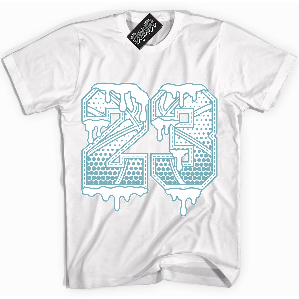 Cool White Shirt with “23 Ball” design that perfectly matches Denim Turquoise Dunk.