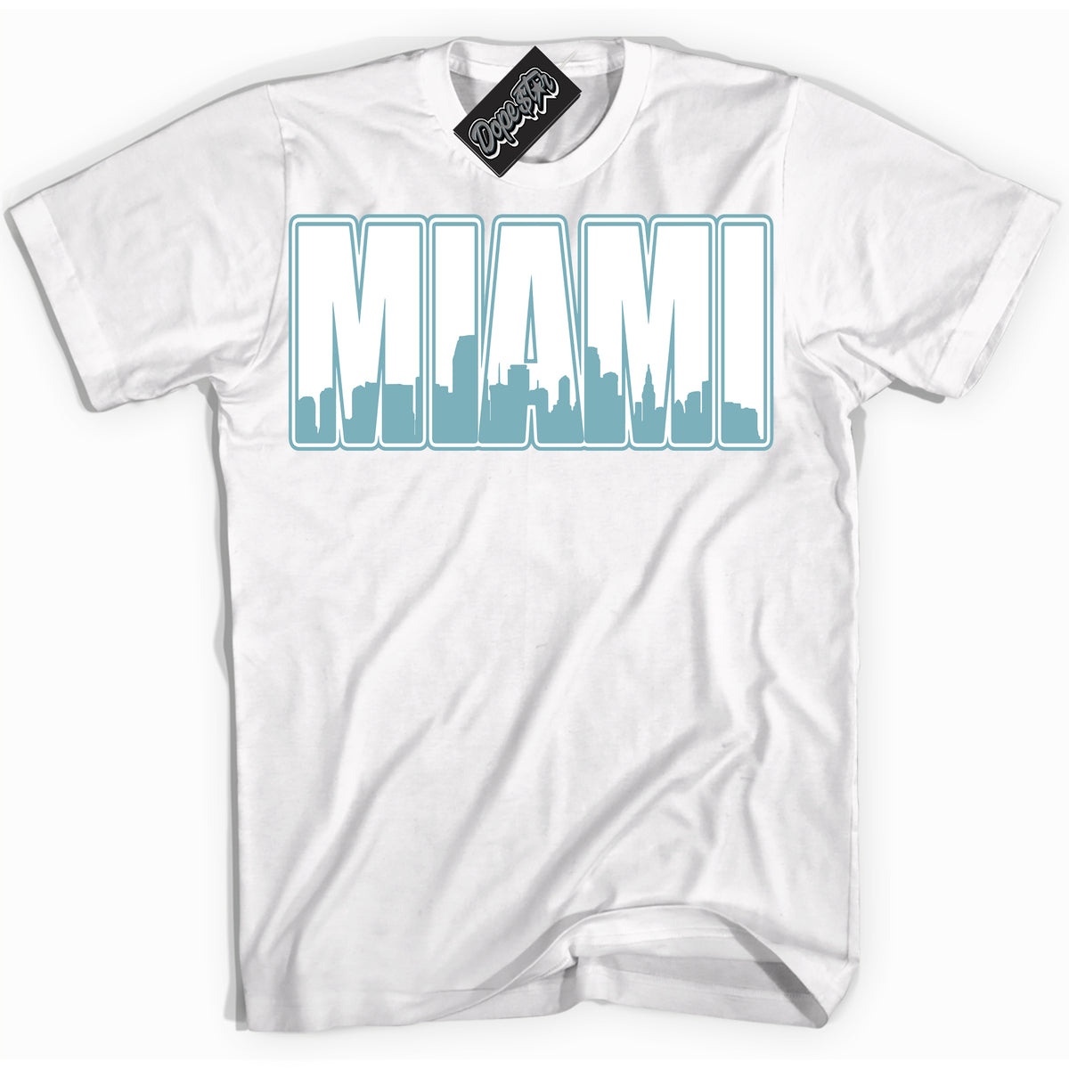 Cool White Shirt with “Miami” design that perfectly matches Denim Turquoise Dunk.