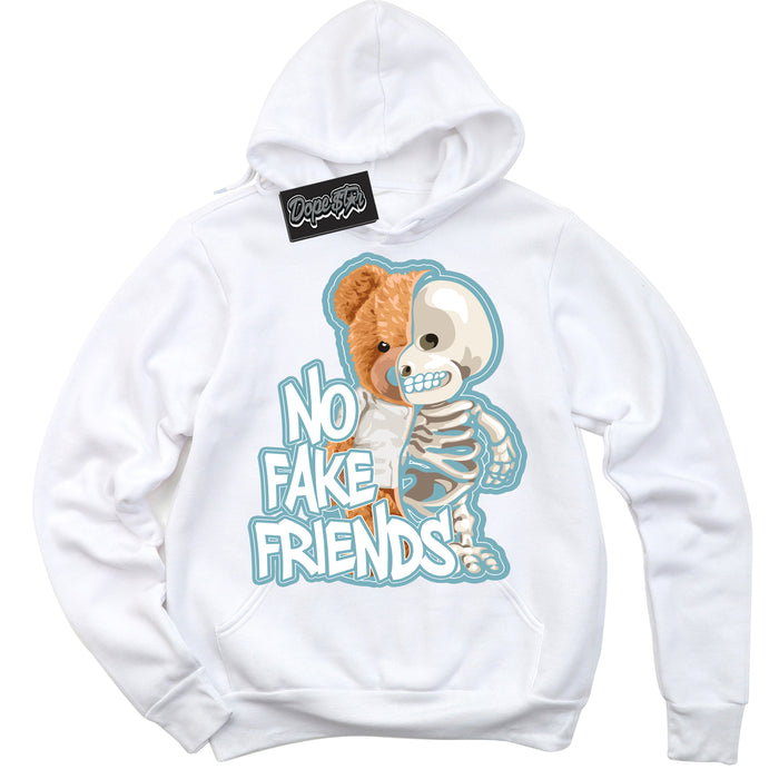 Cool White Hoodie with “No Fake Friends” design that Perfectly Matches Denim Turquoise Dunk.