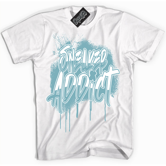 Cool White Shirt with “Sneaker Addict” design that perfectly matches Denim Turquoise Dunk.