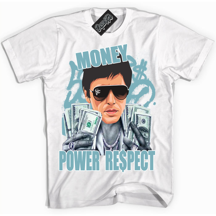 Cool White Shirt with “Tony Montana” design that perfectly matches Denim Turquoise Dunk.