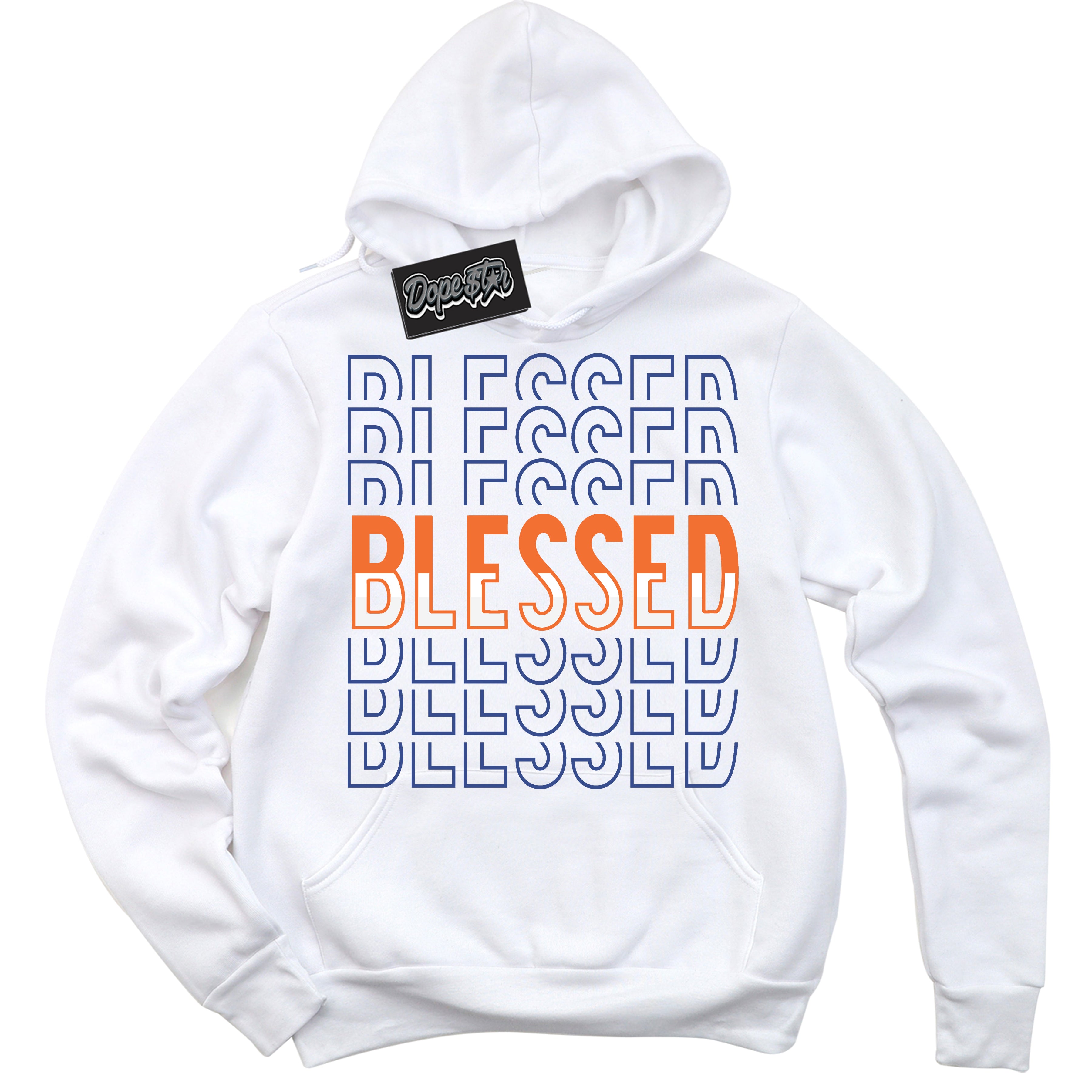 Cool White Hoodie with “ Blessed Stacked ”  design that Perfectly Matches Low Knicks.