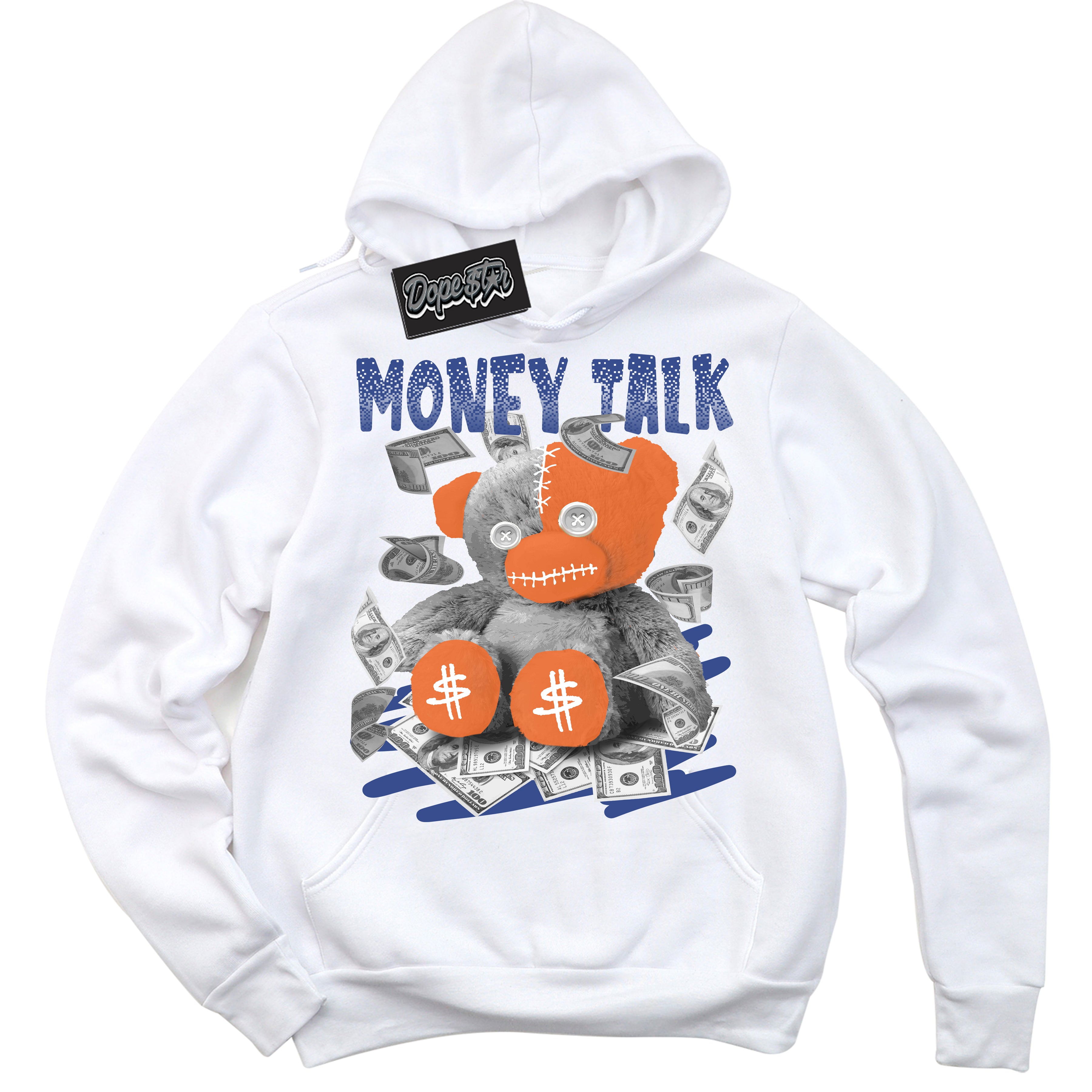 Cool White Hoodie with “ Money Talk Bear ”  design that Perfectly Matches Low Knicks.