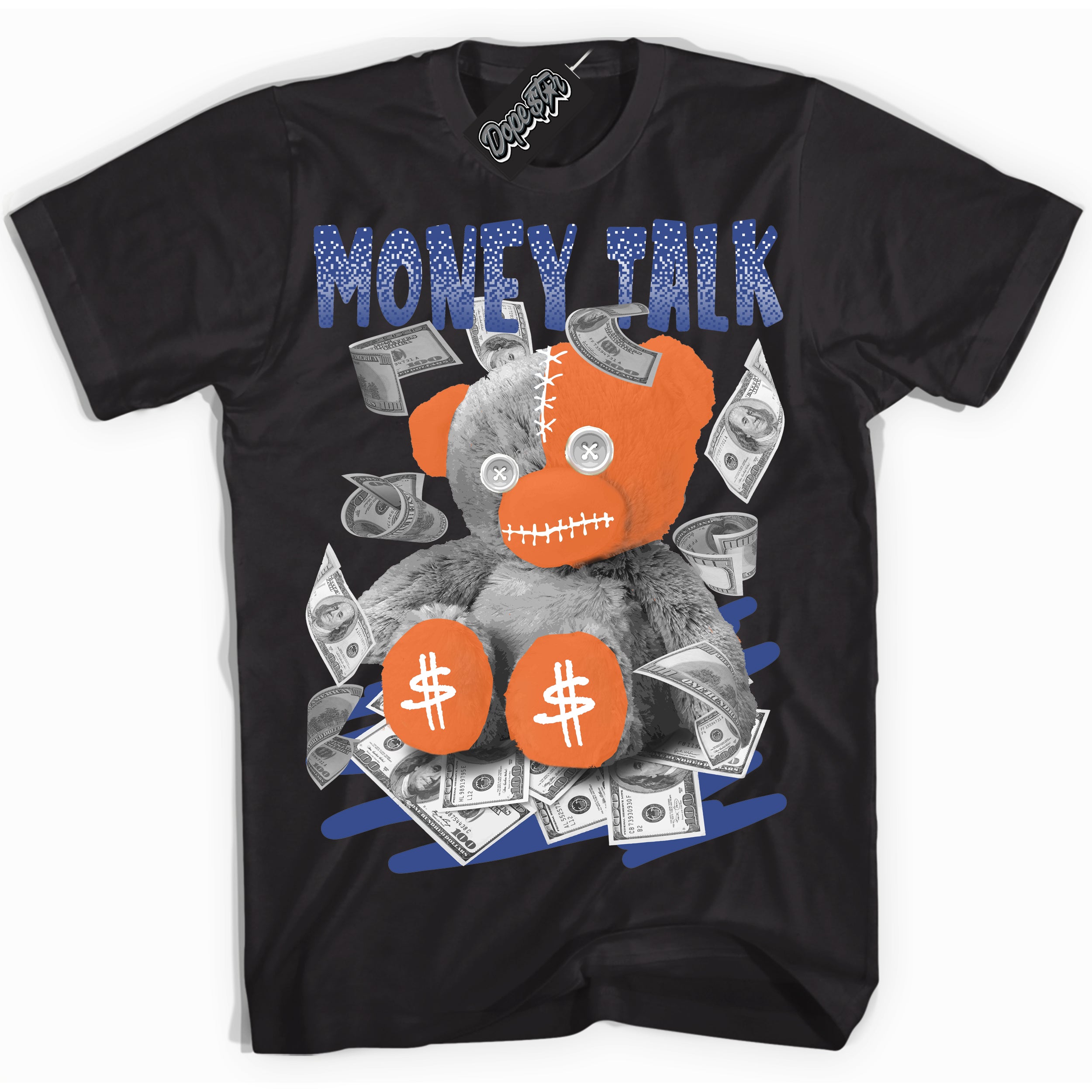 Cool Black Shirt with “ Money Talk Bear ” design that perfectly matches Low Knicks.