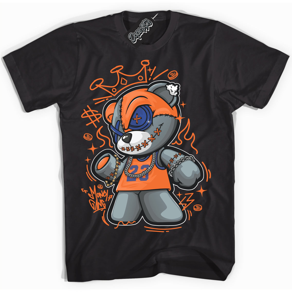 Cool Black Shirt with “ Money Gang Bear ” design that perfectly matches Low Knicks.
