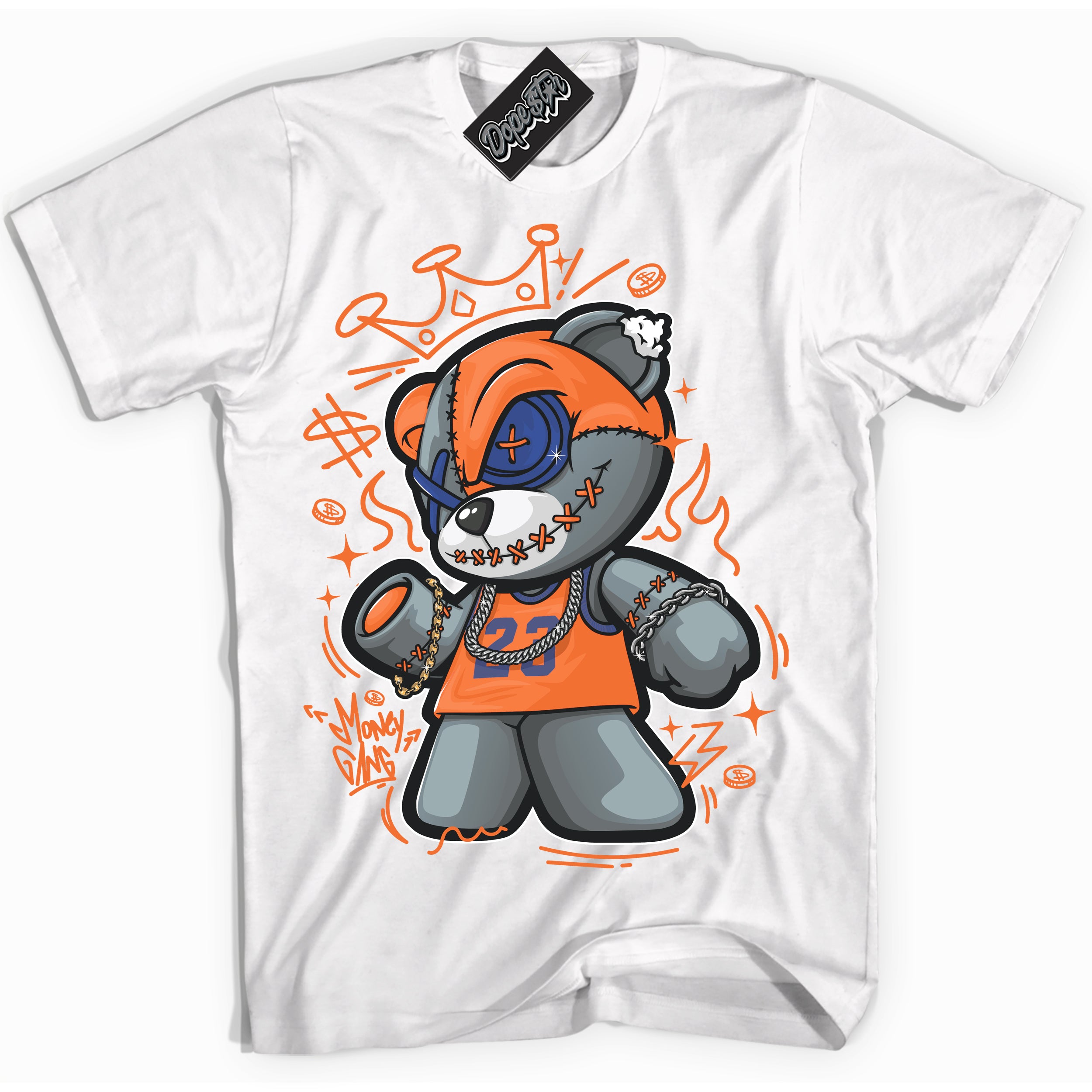 Cool White Shirt with “ Money Gang Bear ” design that perfectly matches Low Knicks.