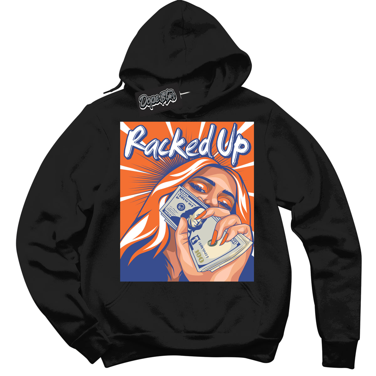 Cool Black Hoodie with “ Racked Up ”  design that Perfectly Matches Low Knicks.