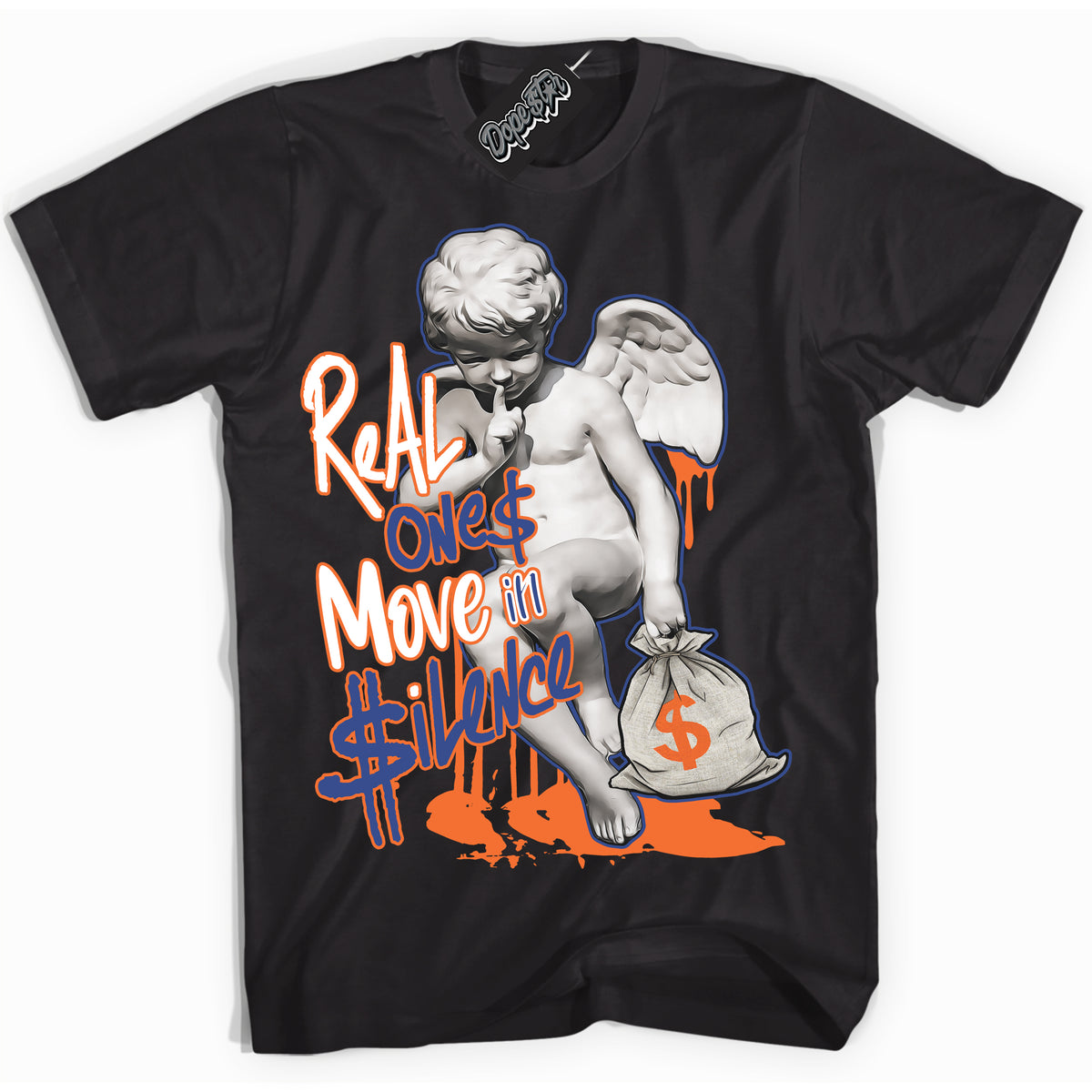 Cool Black Shirt with “ Real One Cherub ” design that perfectly matches Low Knicks.
