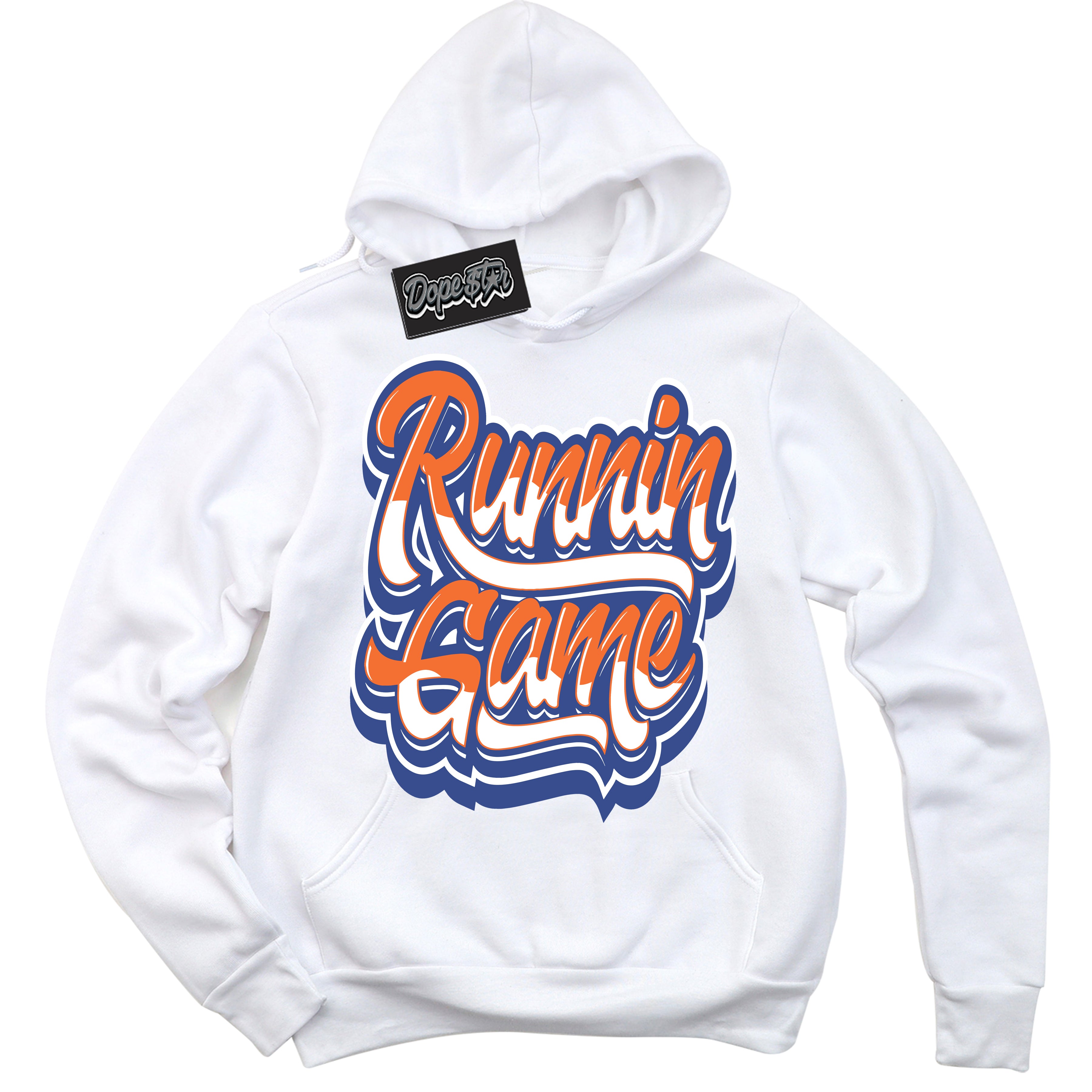 Cool White Hoodie with “ Running Game ”  design that Perfectly Matches Low Knicks.